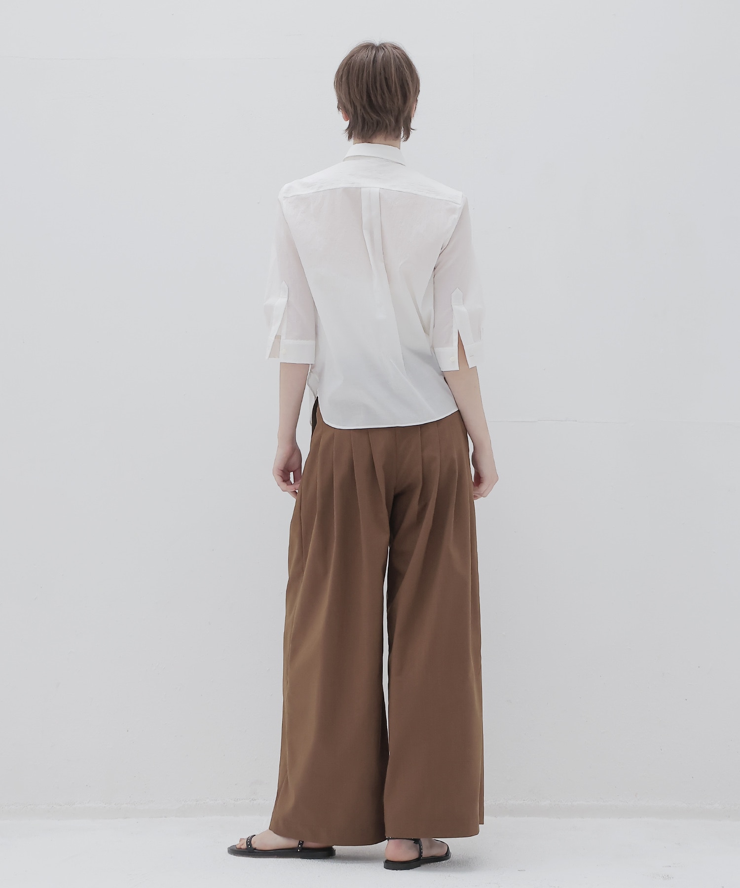 narrow belt tuck wide pants
