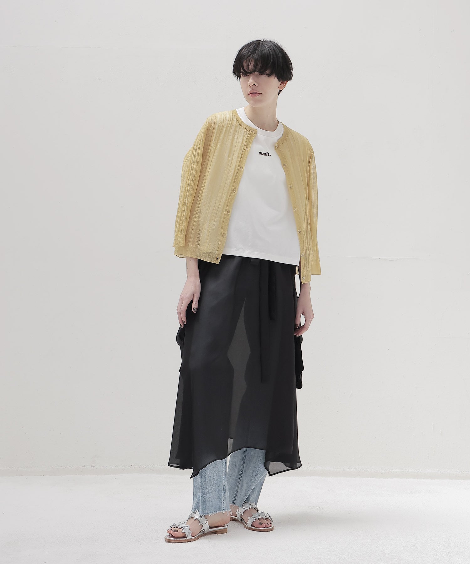 shiny sheer random rib cardigan