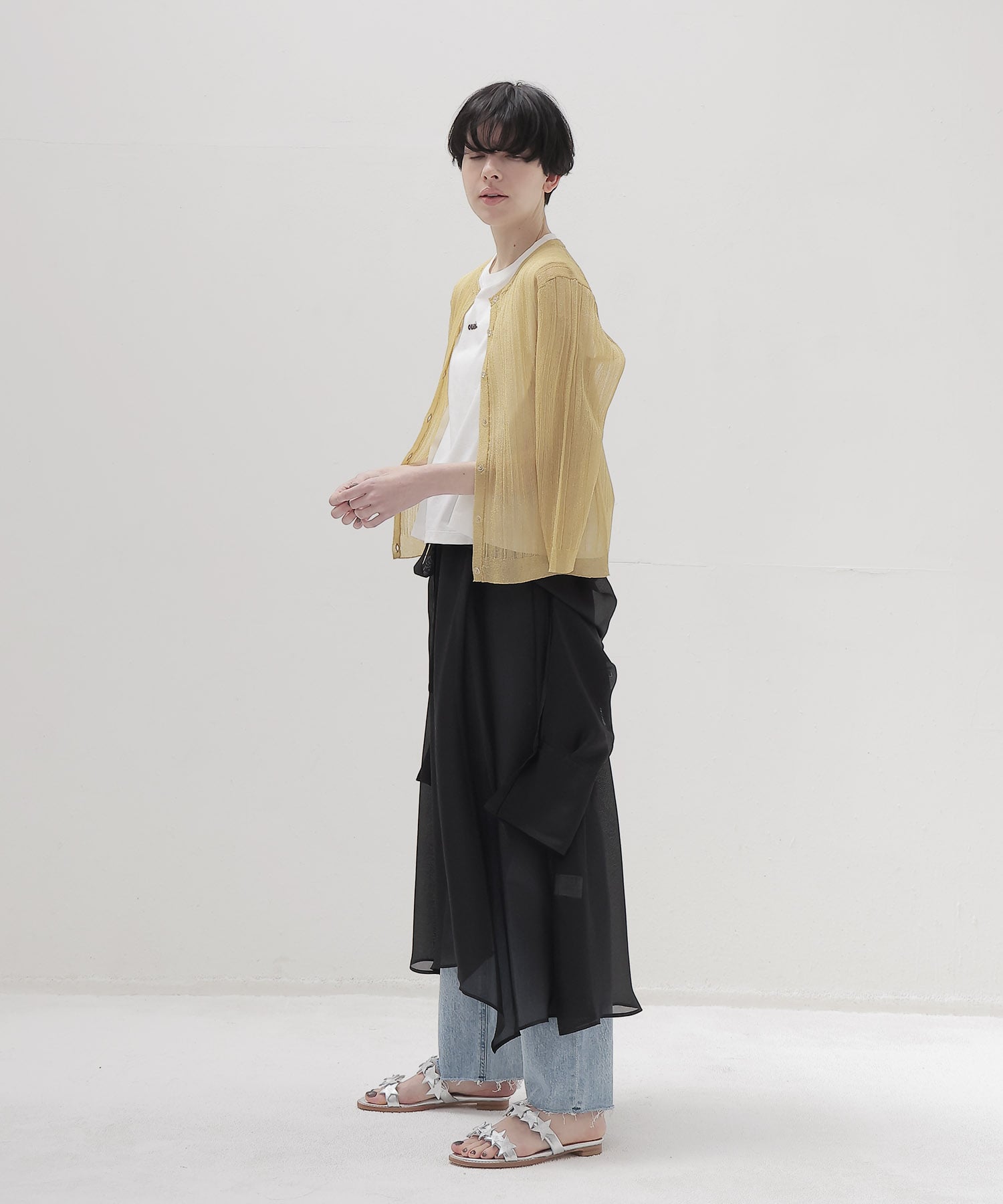 shiny sheer random rib cardigan