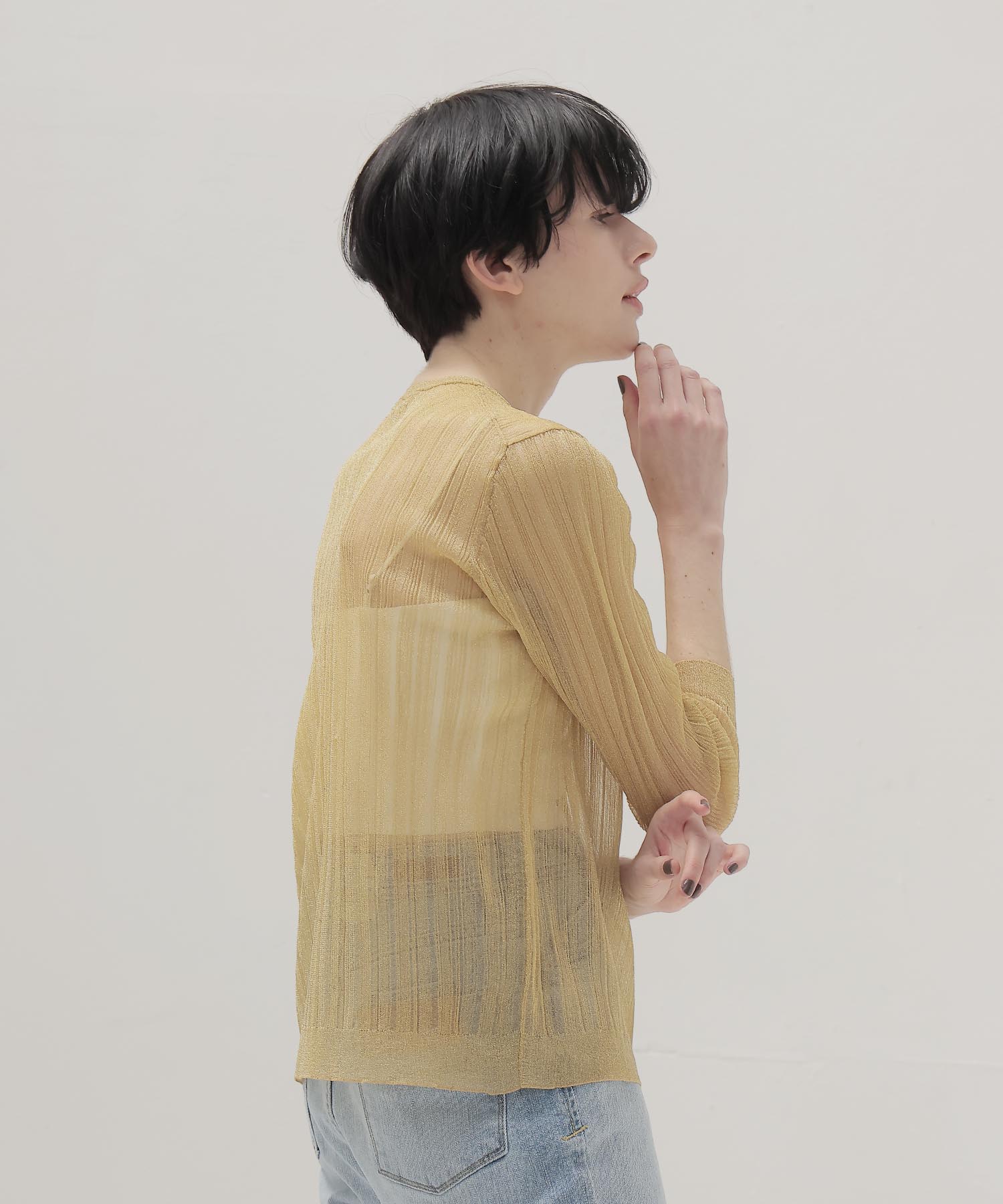 shiny sheer random rib cardigan