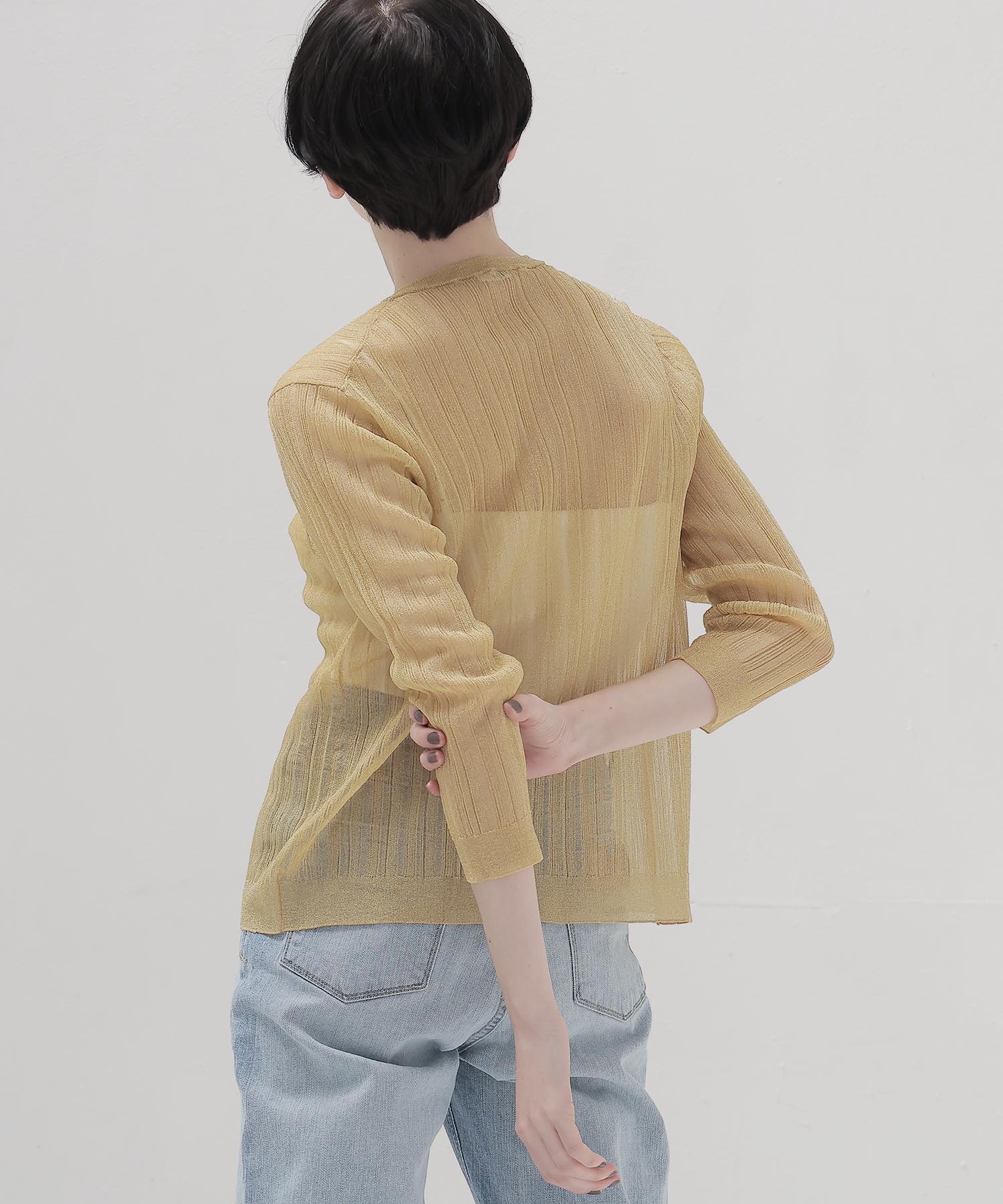 shiny sheer random rib cardigan