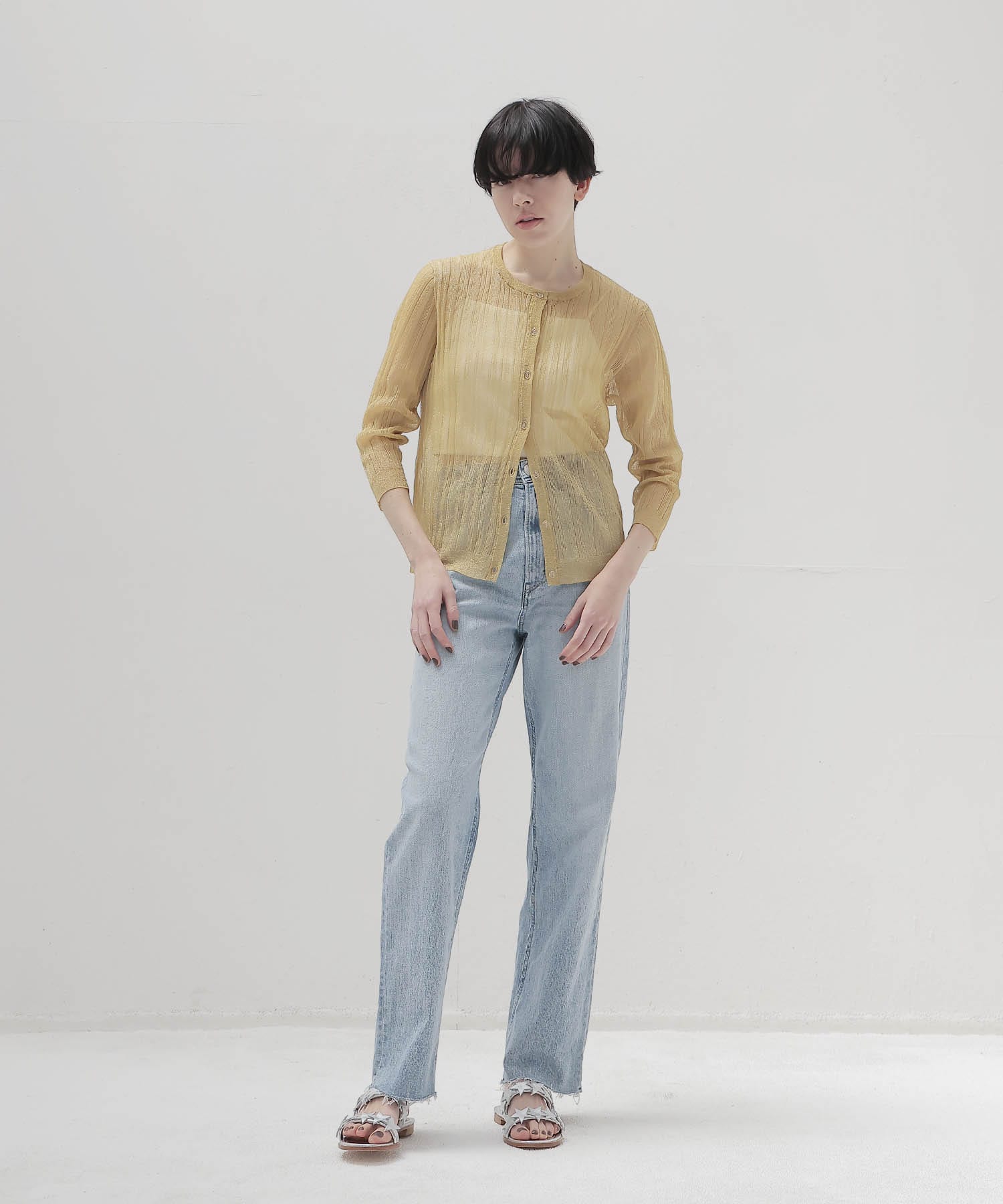 shiny sheer random rib cardigan