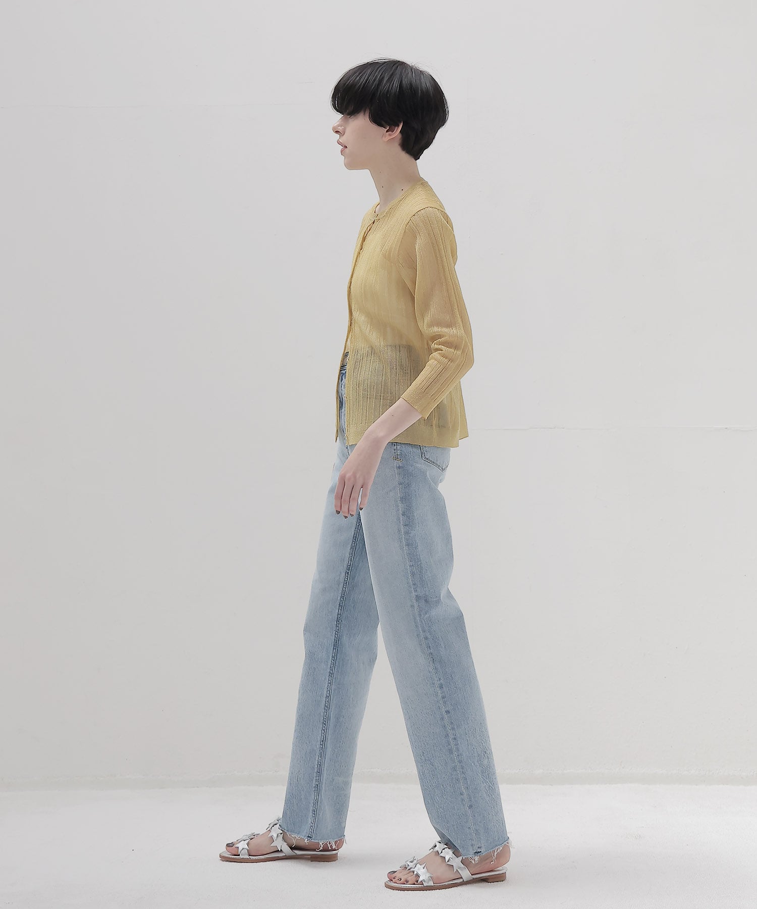 shiny sheer random rib cardigan