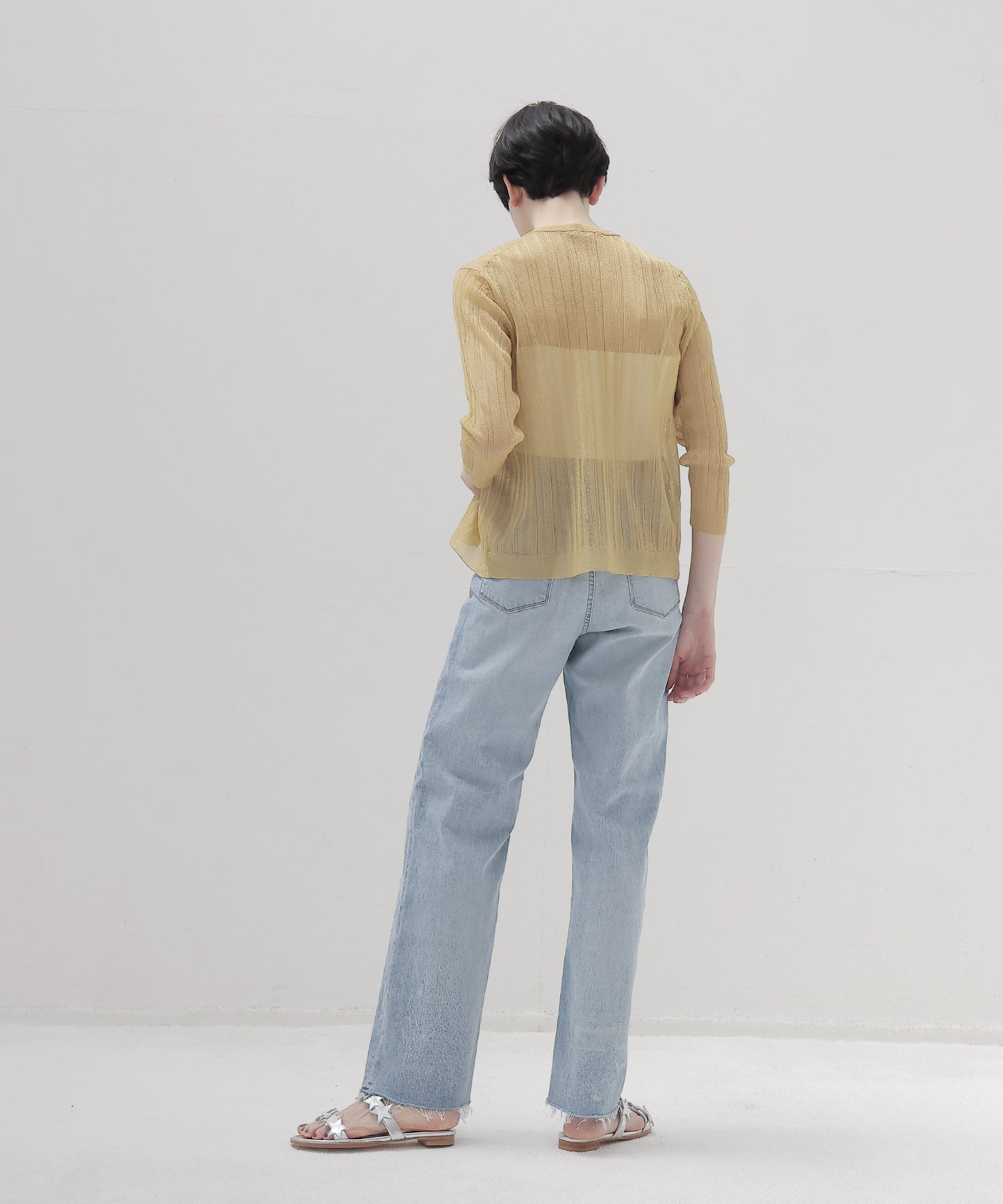 shiny sheer random rib cardigan