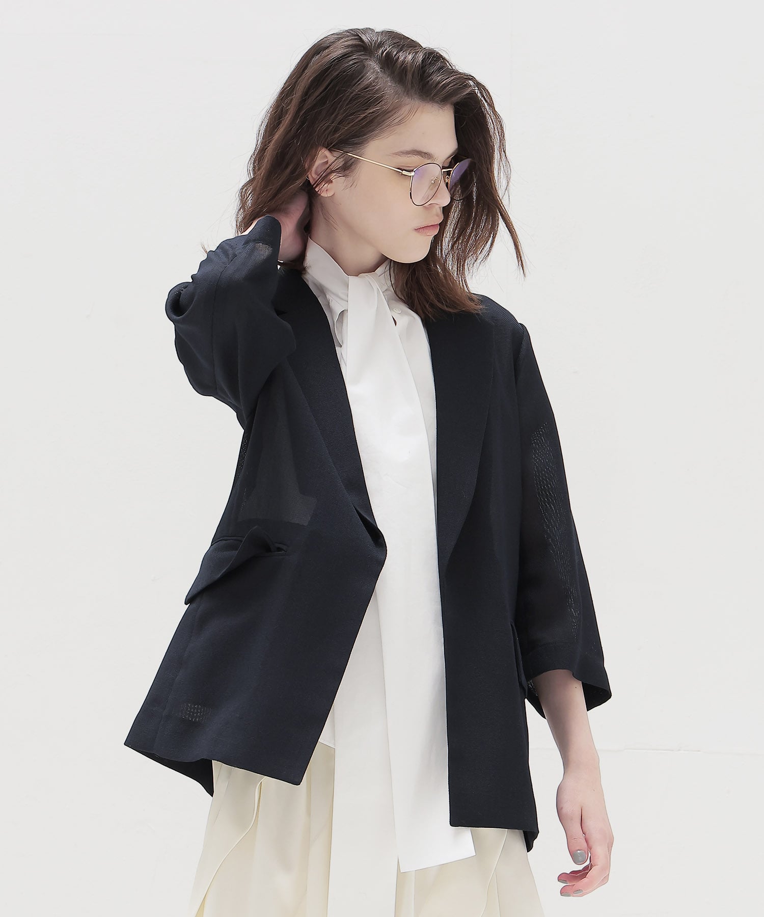 melange mesh half sleeve airy jacket