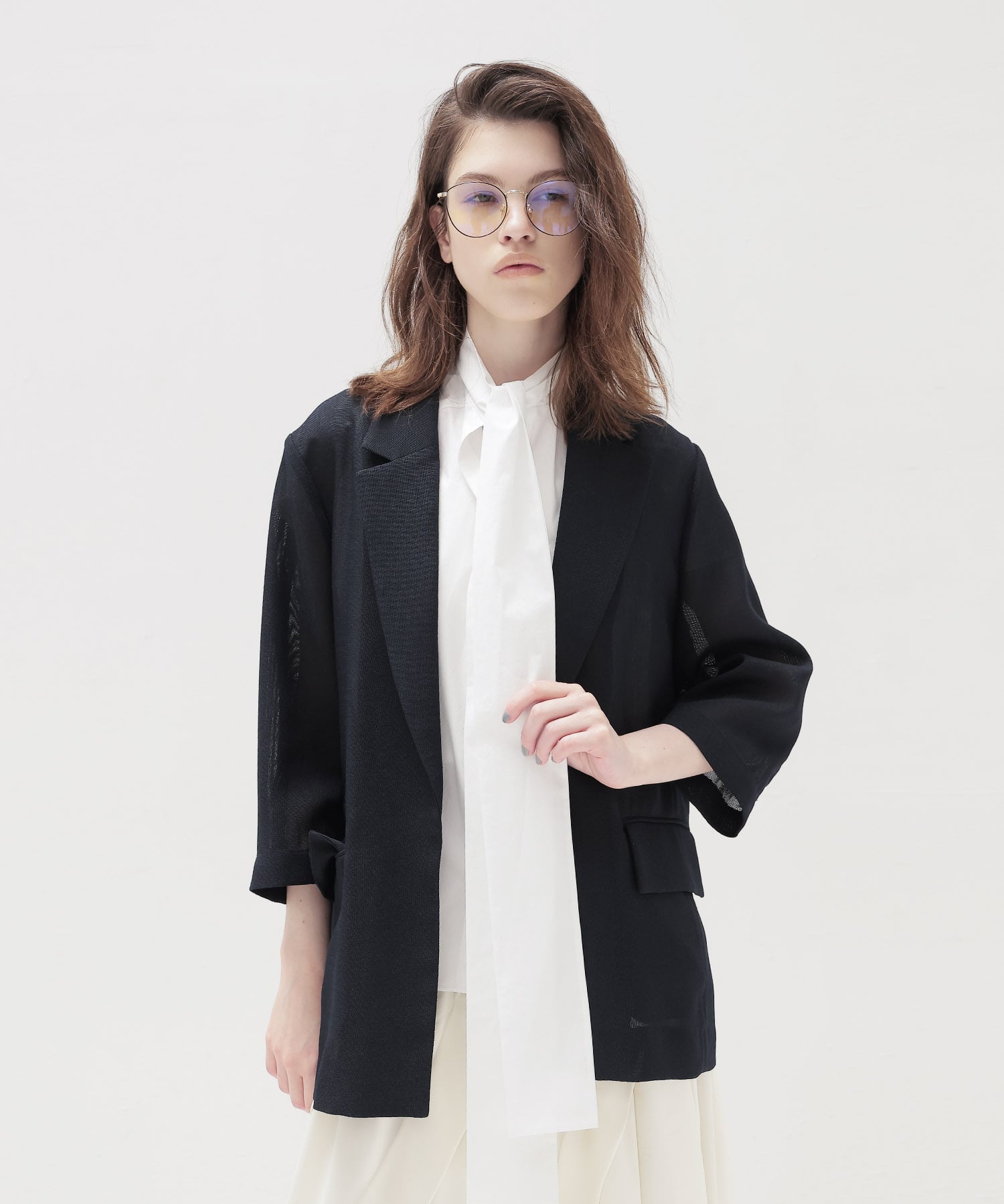 melange mesh half sleeve airy jacket