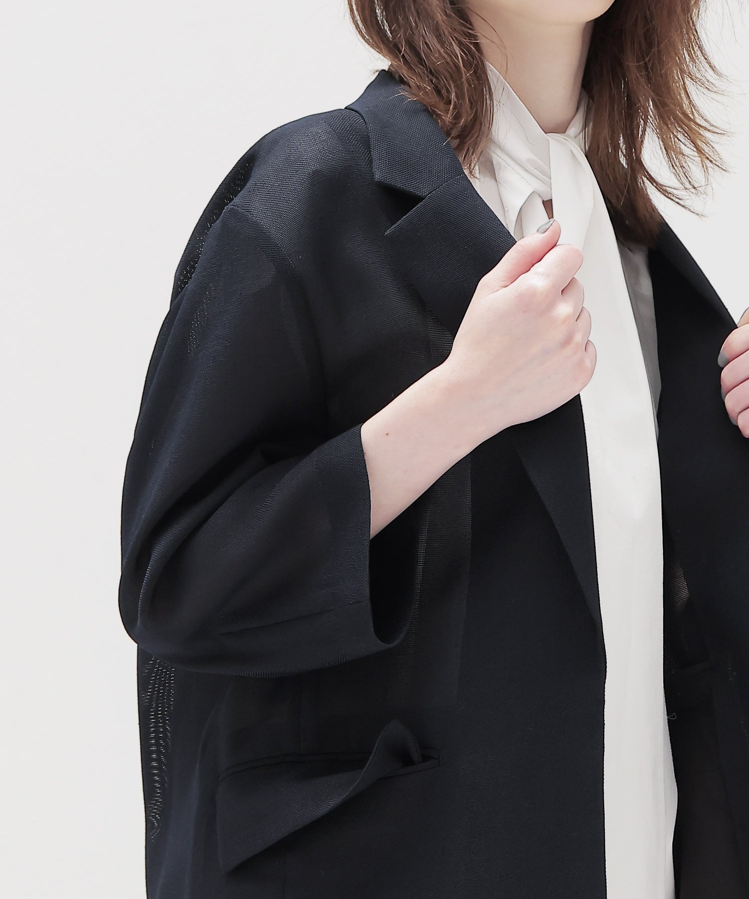 melange mesh half sleeve airy jacket