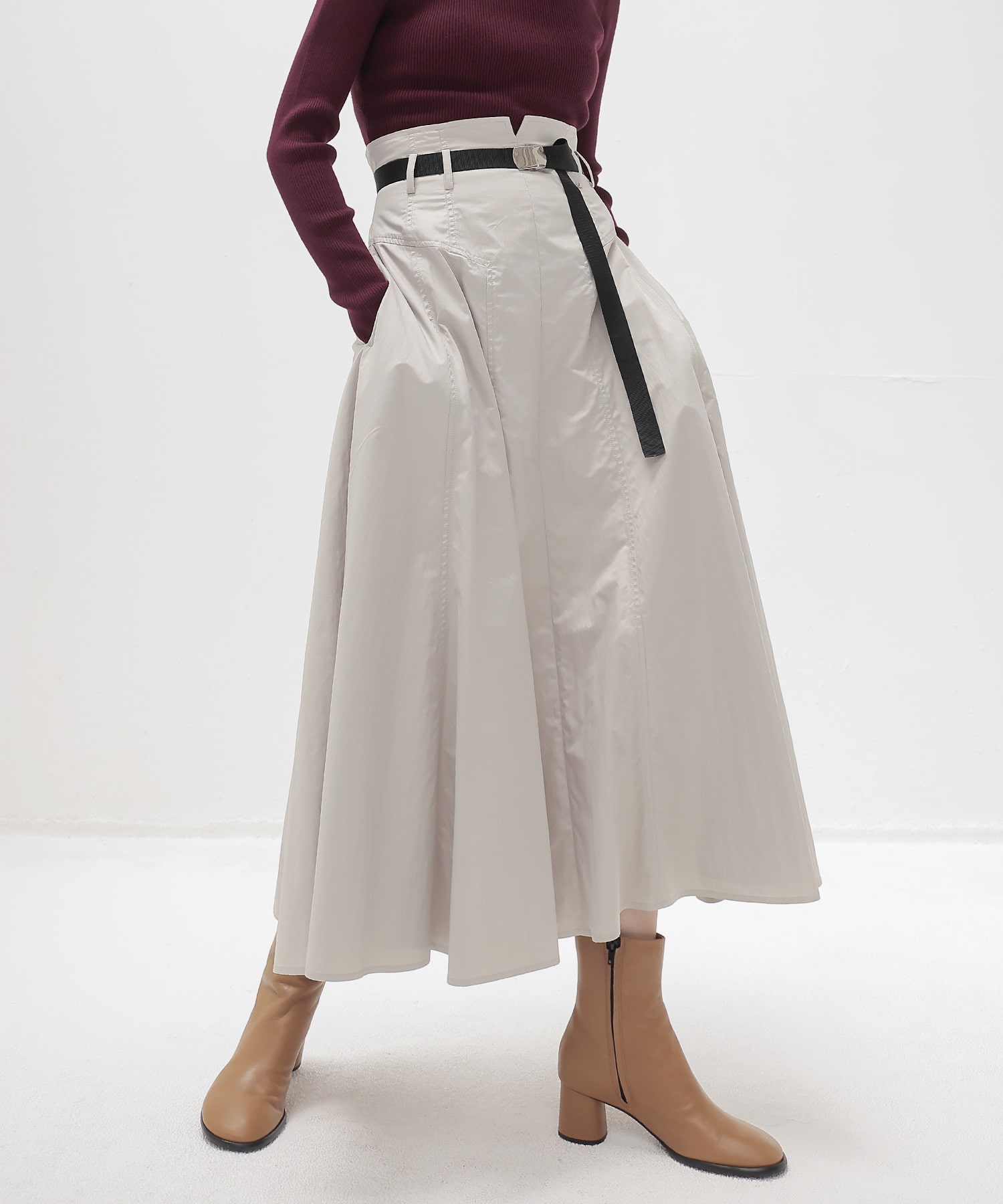 【新色追加】fit & flare panel long skirt