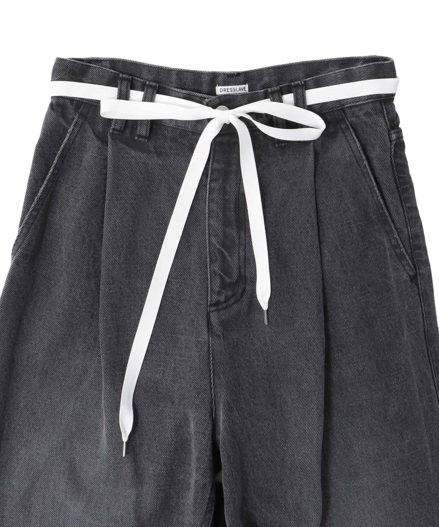 lyocell black denim tuck wide pants