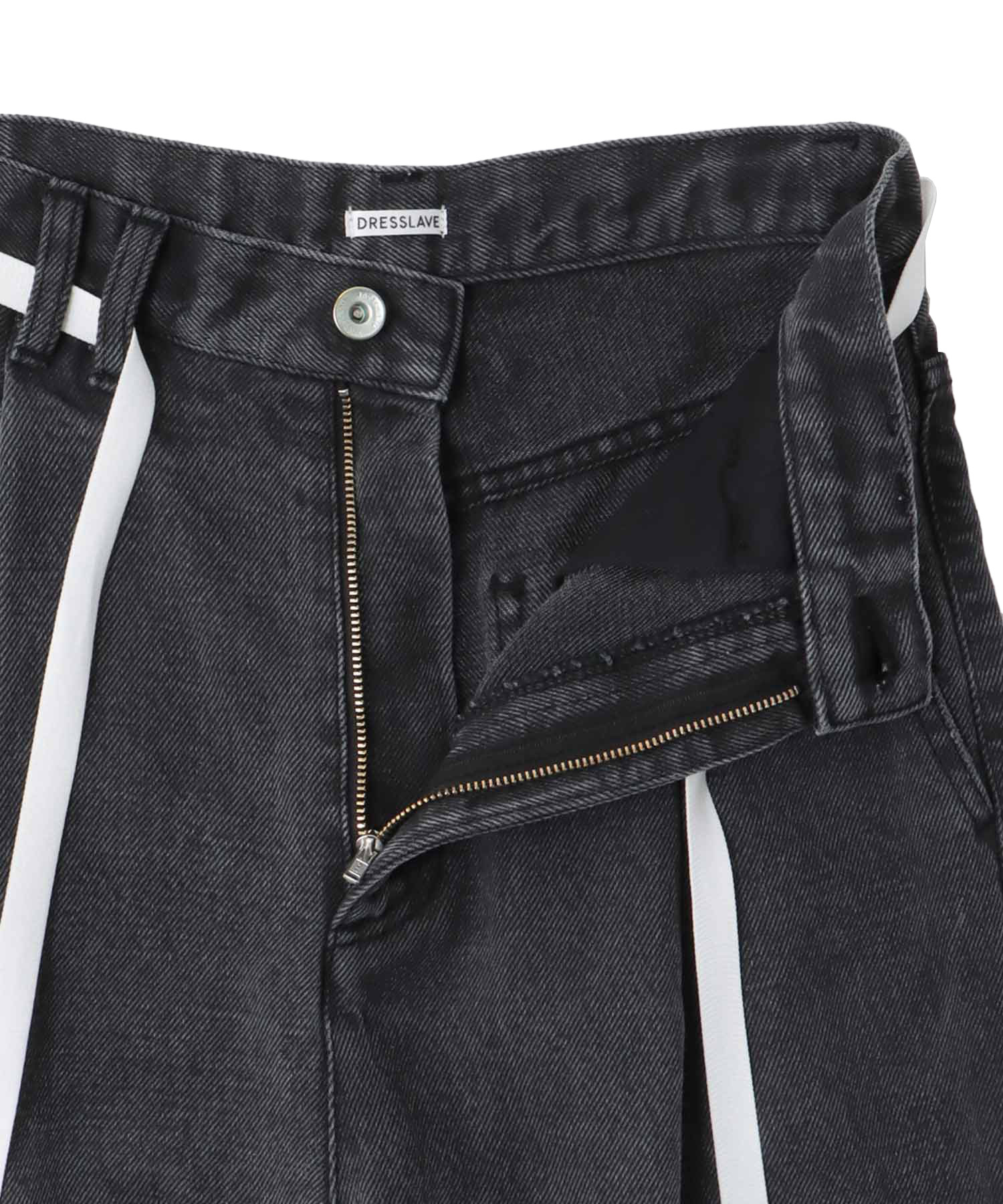 lyocell black denim tuck wide pants