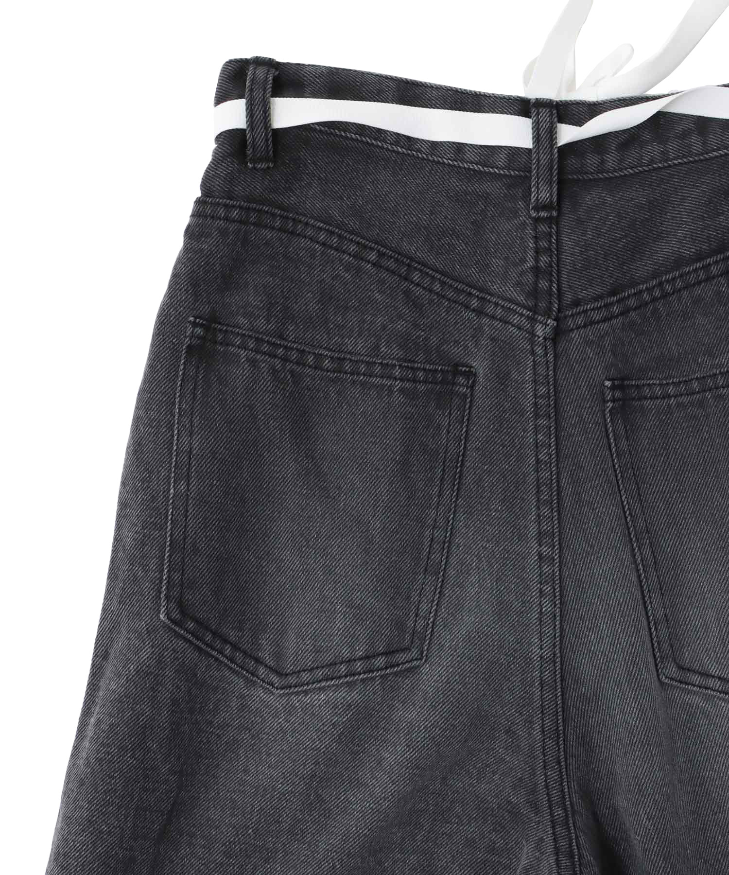 lyocell black denim tuck wide pants