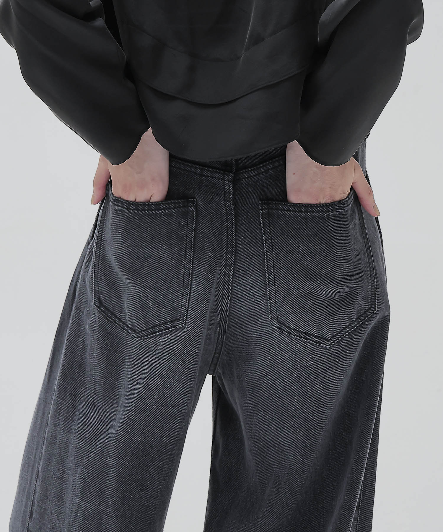 lyocell black denim tuck wide pants