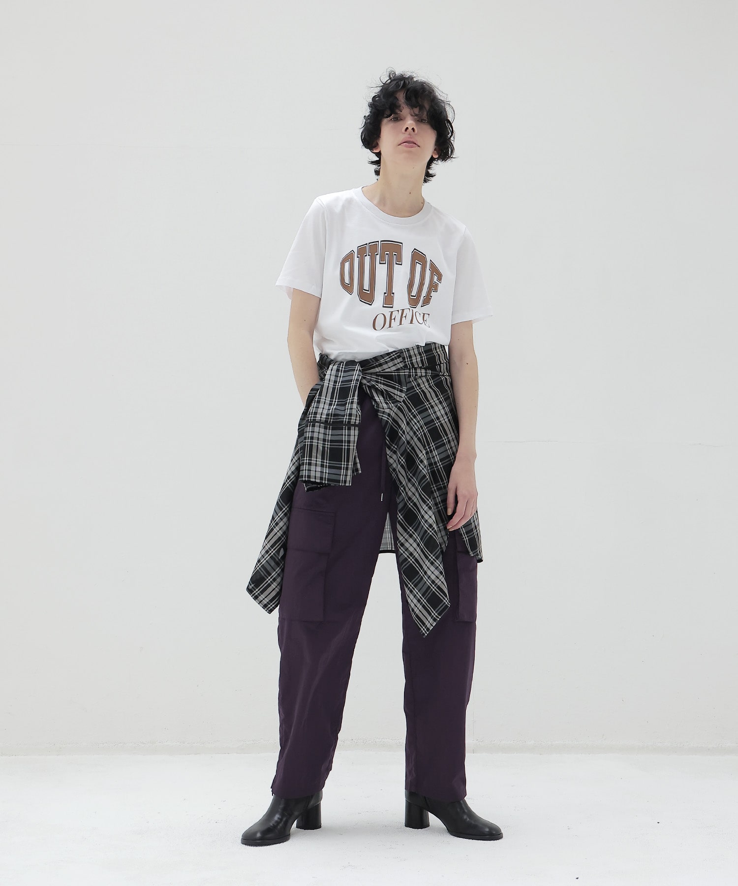 sheer check open collar shirt