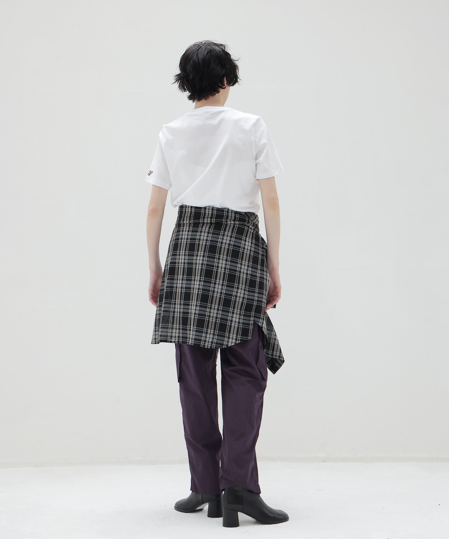 sheer check open collar shirt