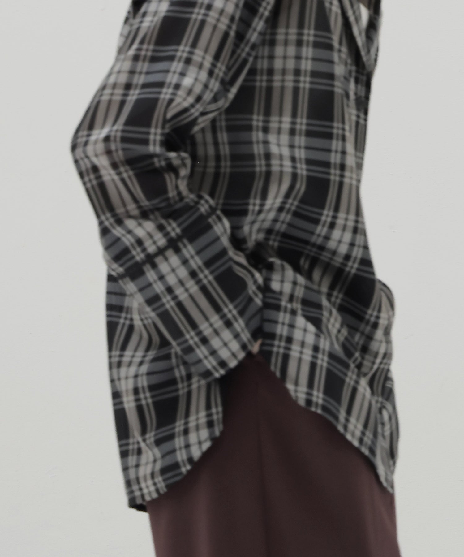 sheer check open collar shirt