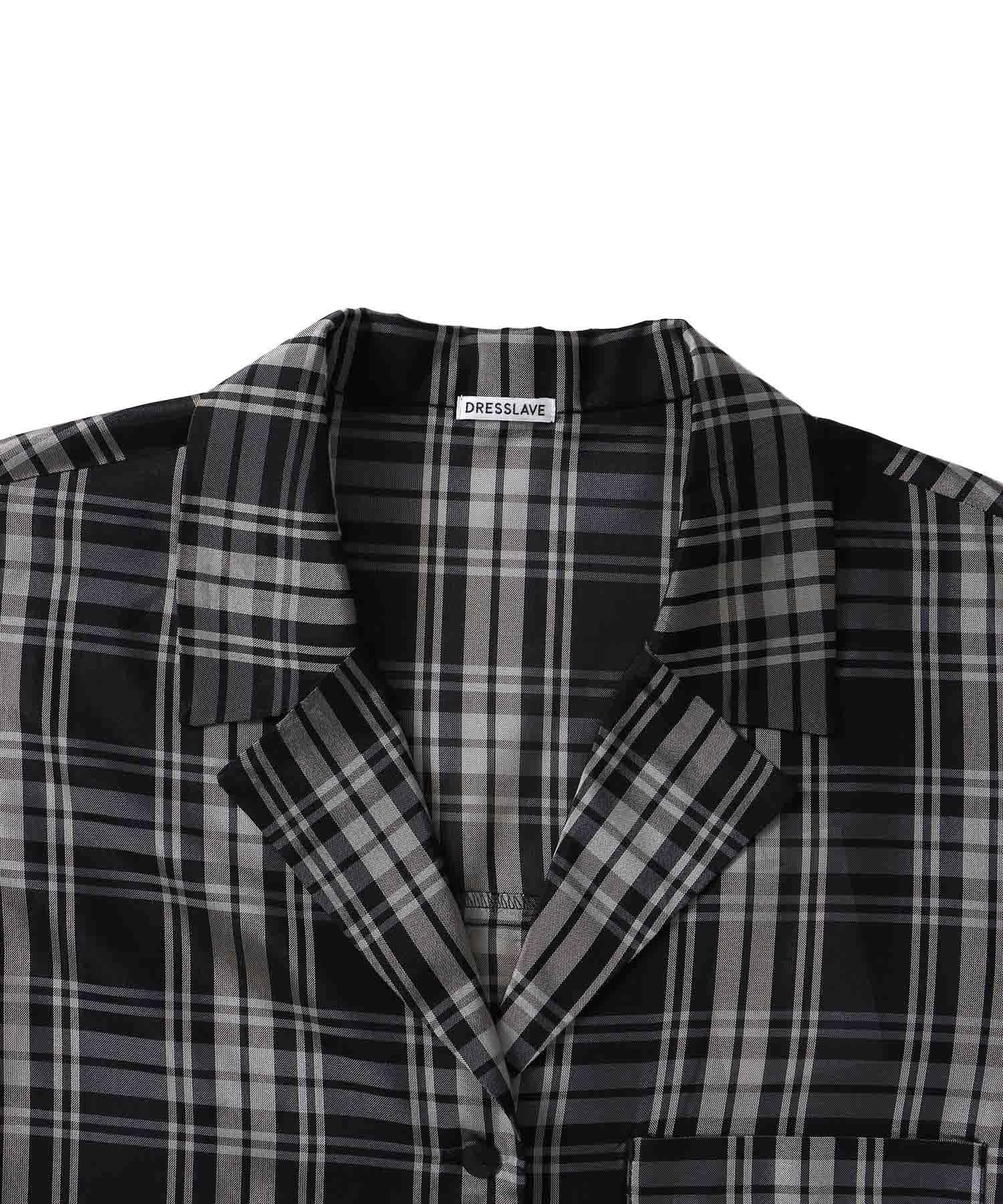 sheer check open collar shirt