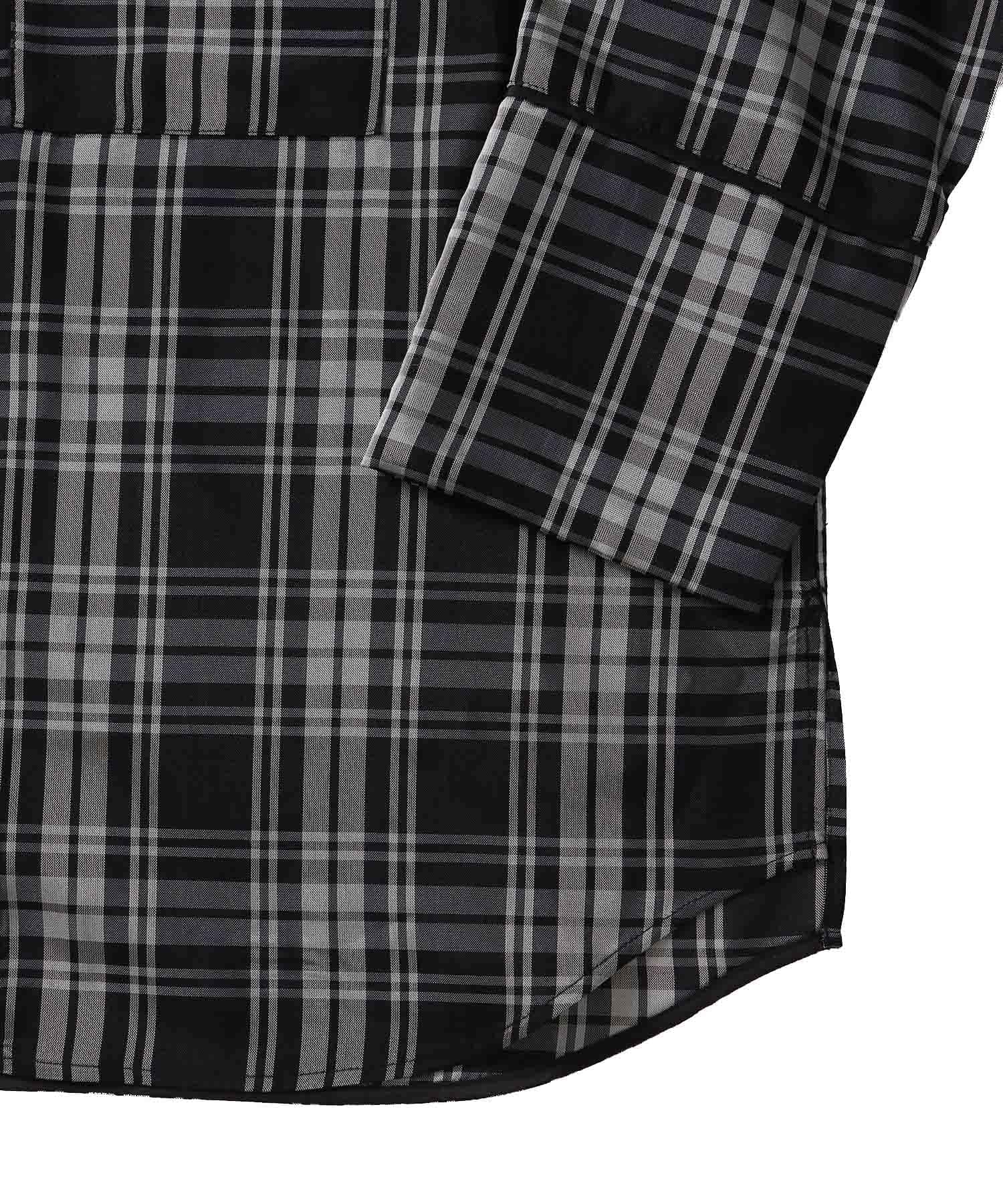 sheer check open collar shirt