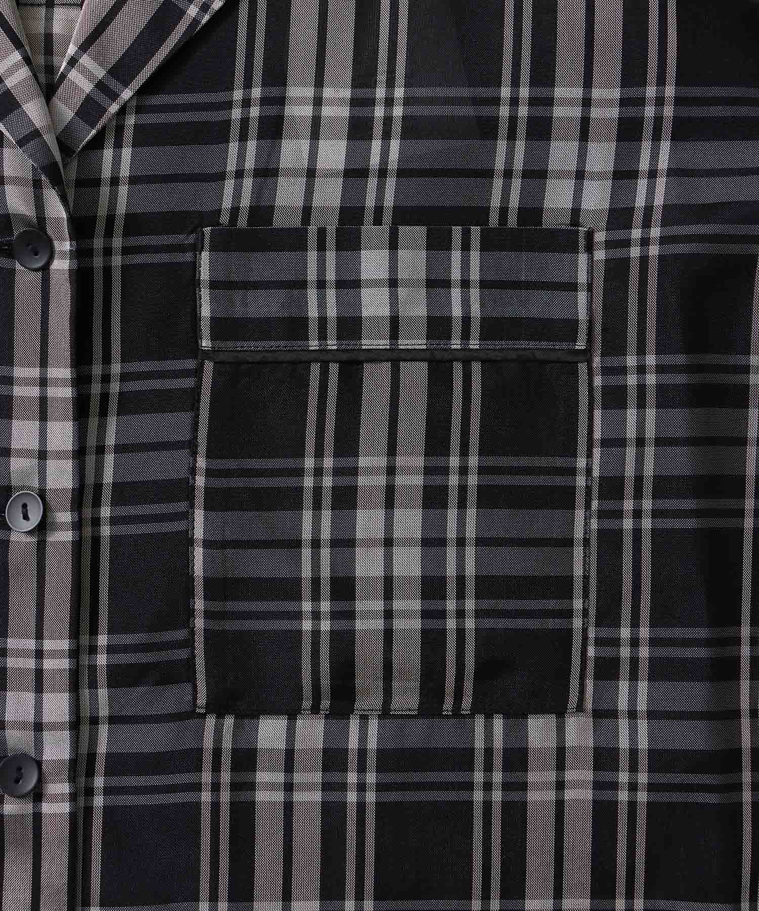 sheer check open collar shirt
