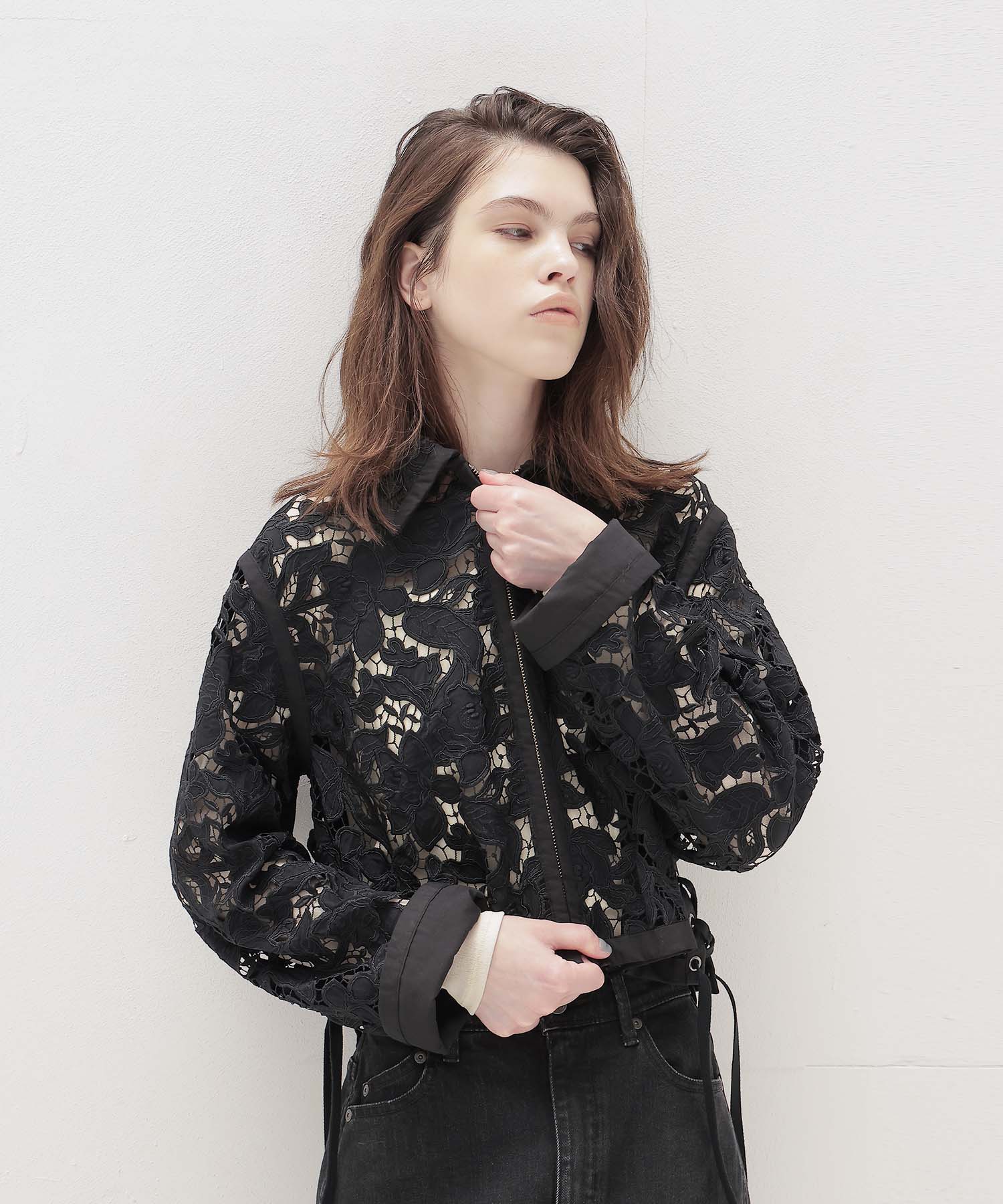 botanical lace zip blouson