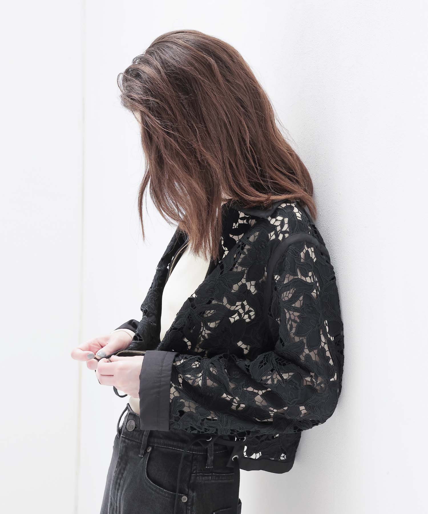 botanical lace zip blouson