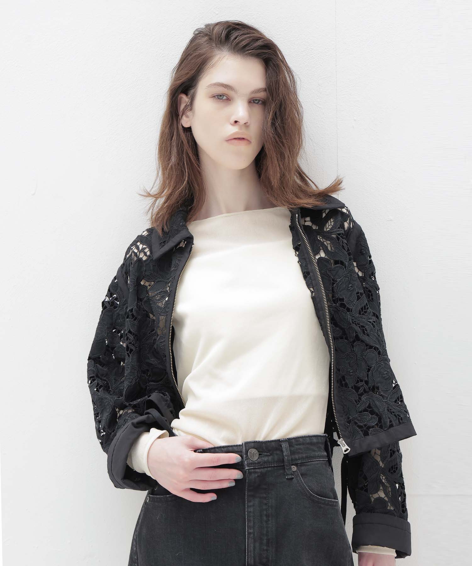 botanical lace zip blouson