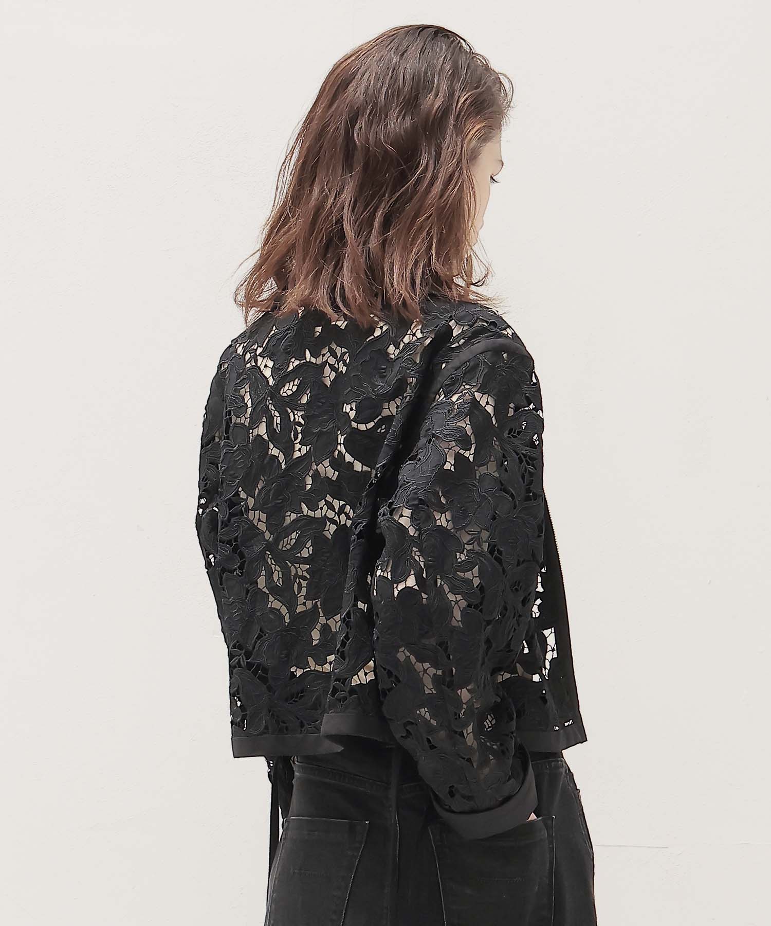 botanical lace zip blouson