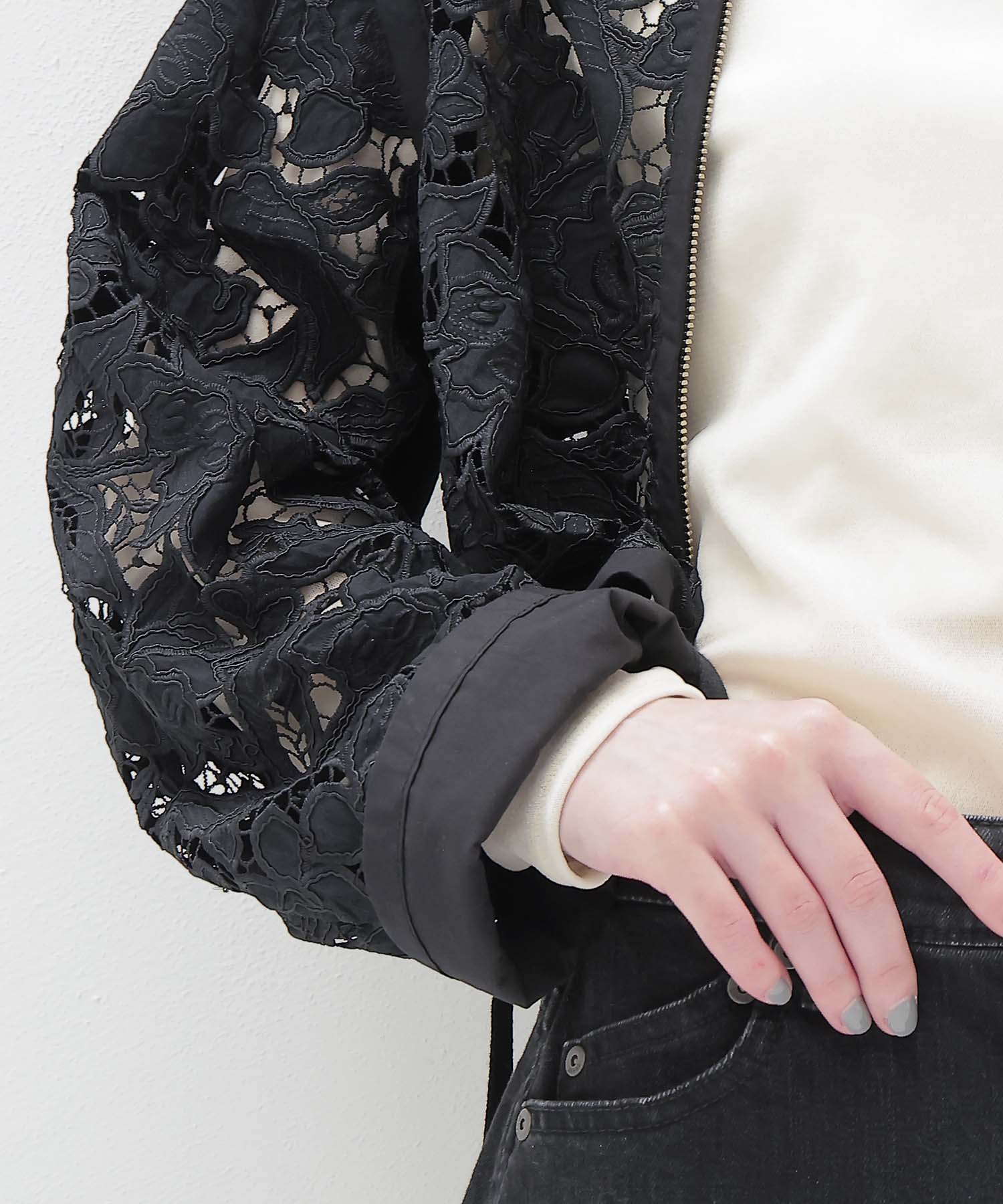 botanical lace zip blouson