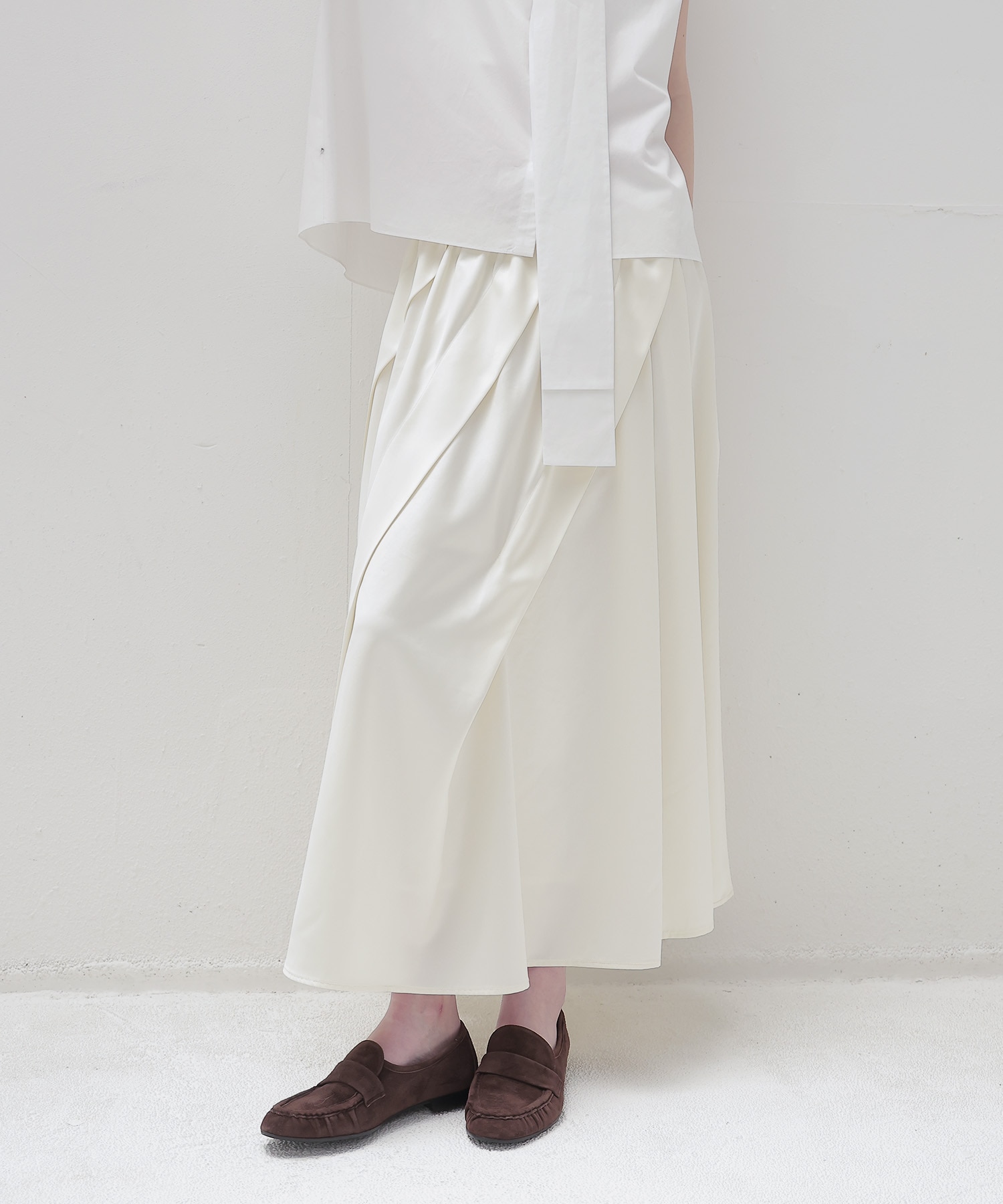 asymmetric tuck gather skirt