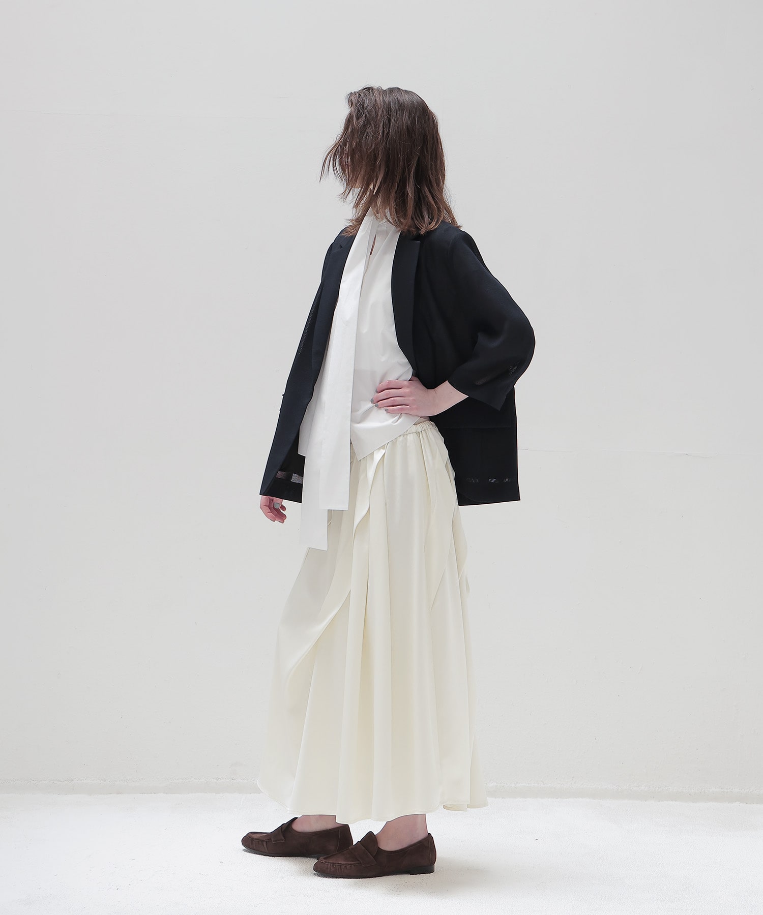 asymmetric tuck gather skirt