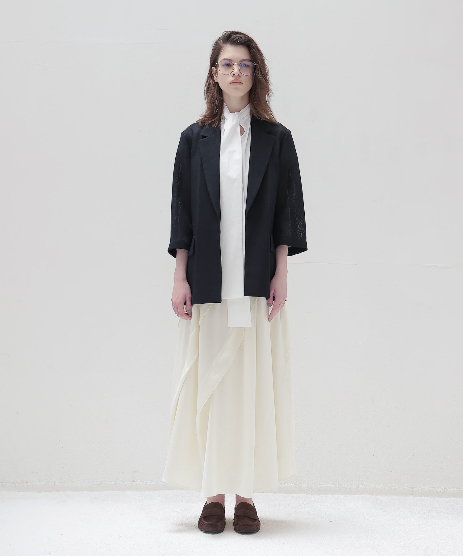 asymmetric tuck gather skirt