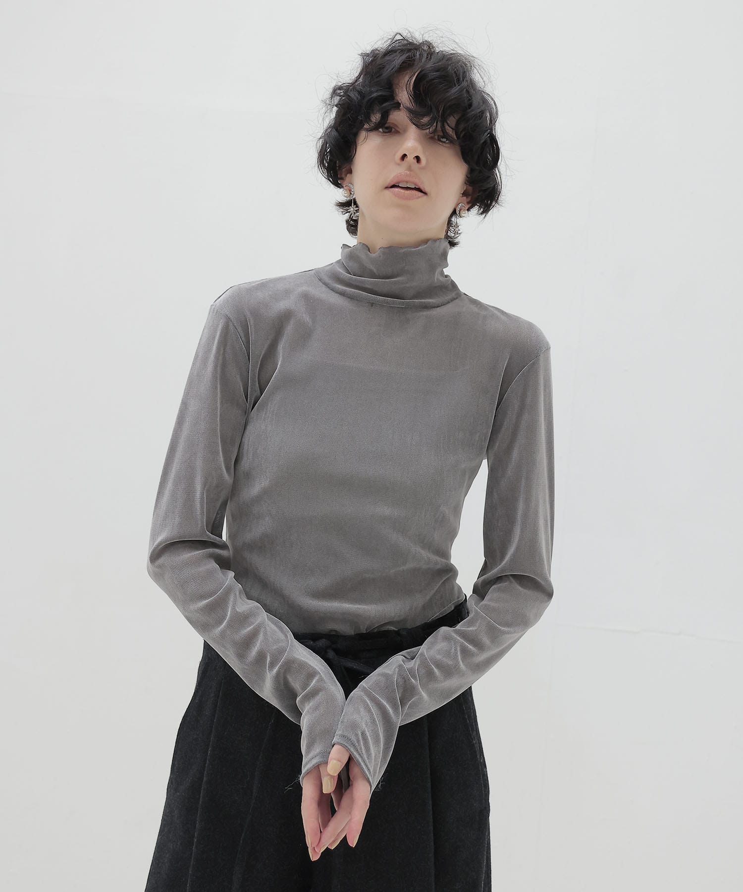 nylon tulle flocky turtleneck pull