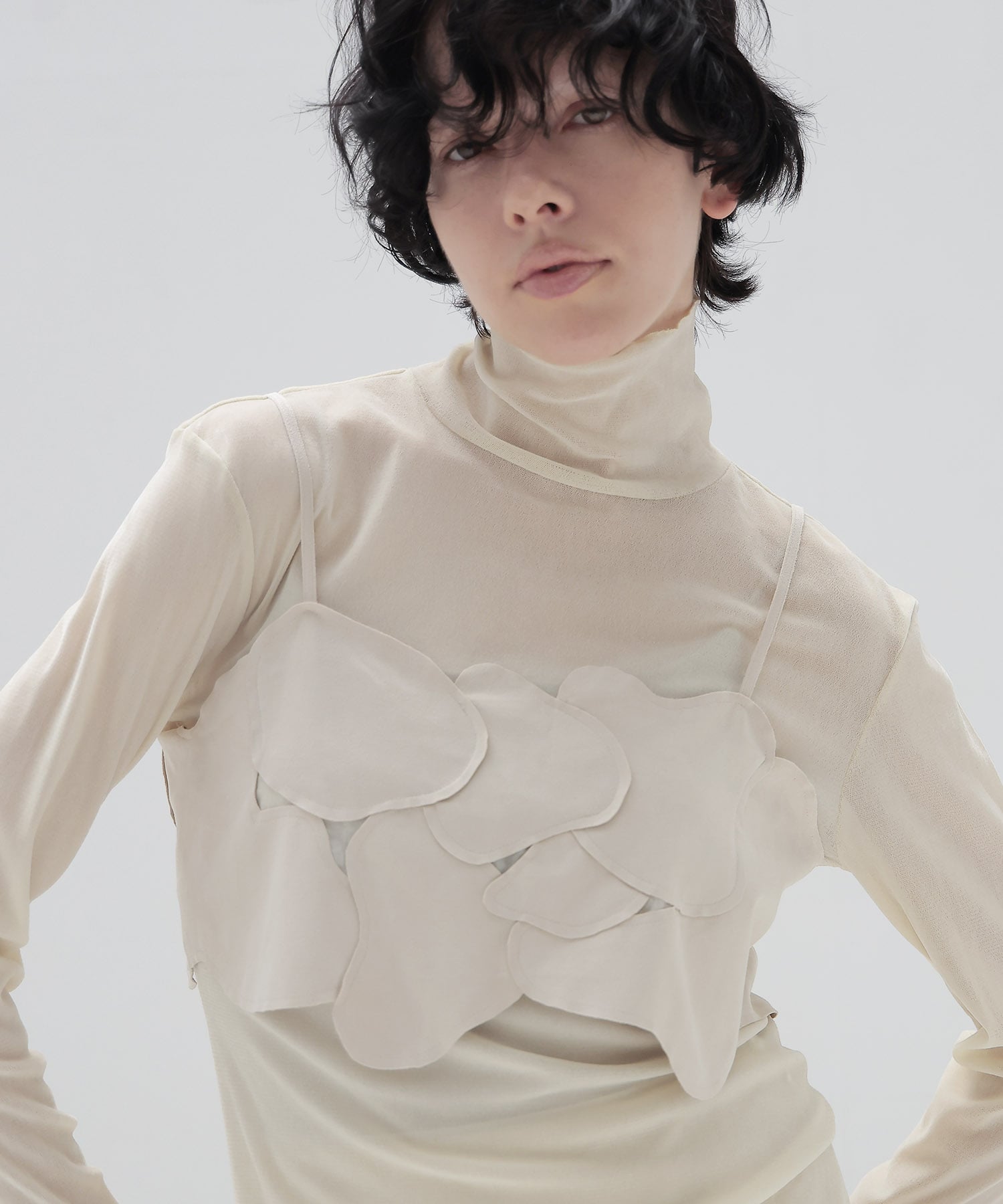 nylon tulle flocky turtleneck pull