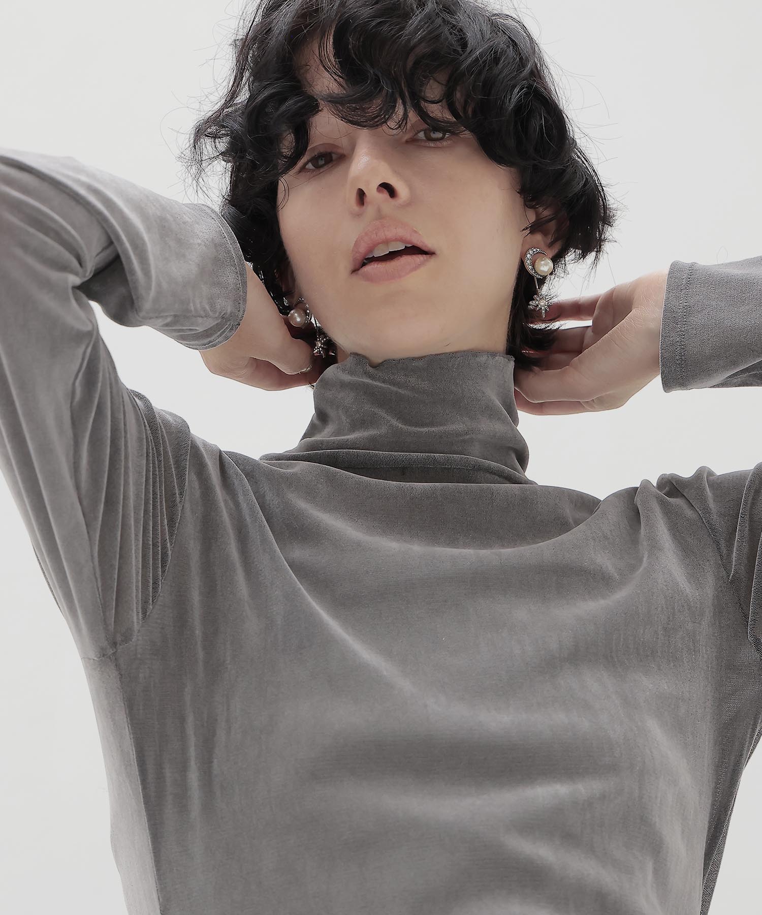 nylon tulle flocky turtleneck pull