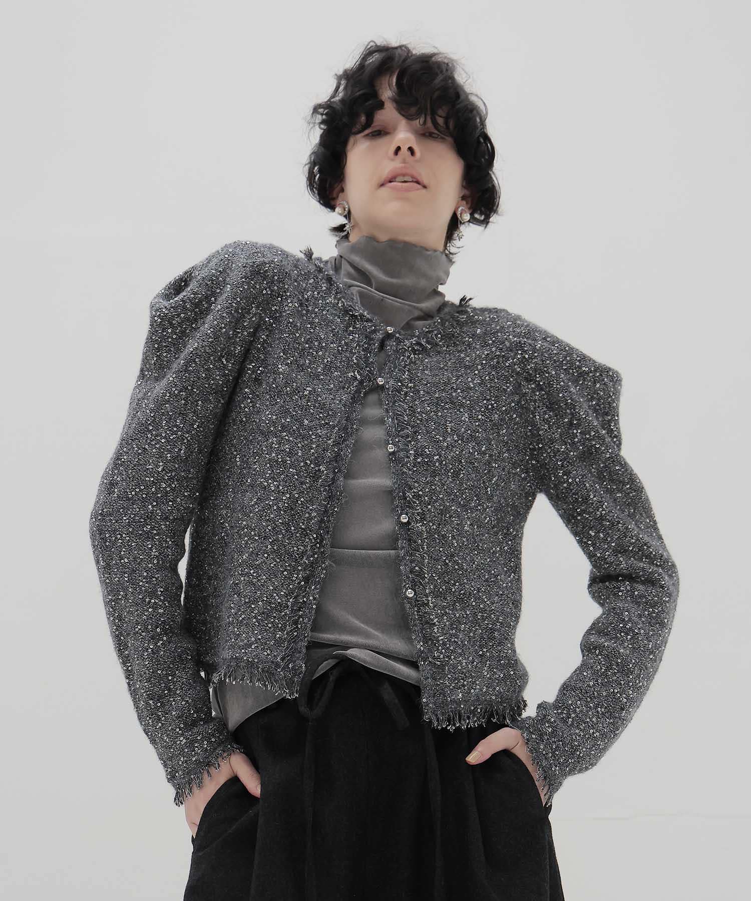 nylon tulle flocky turtleneck pull