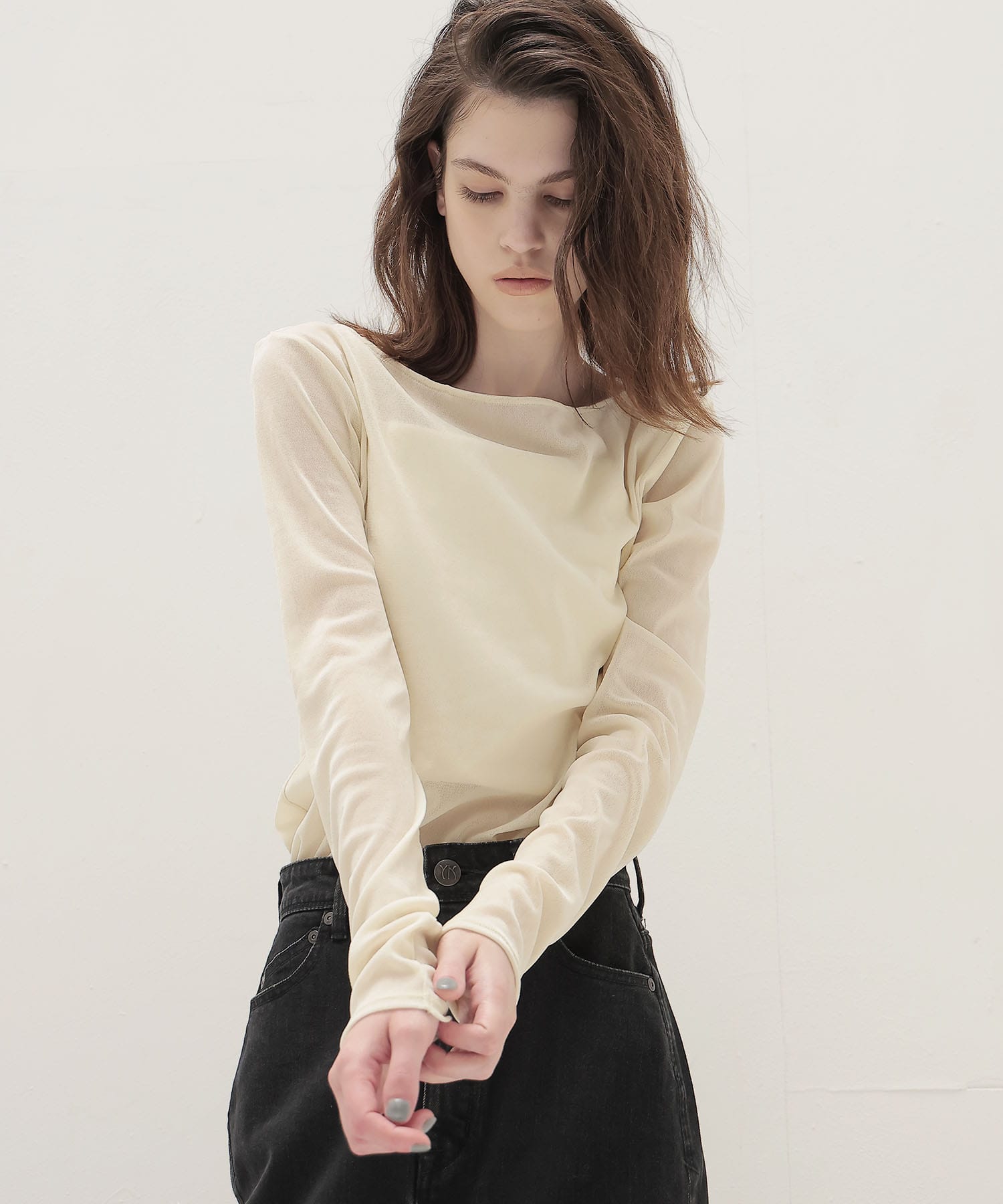 nylon tulle flocky boatneck pull