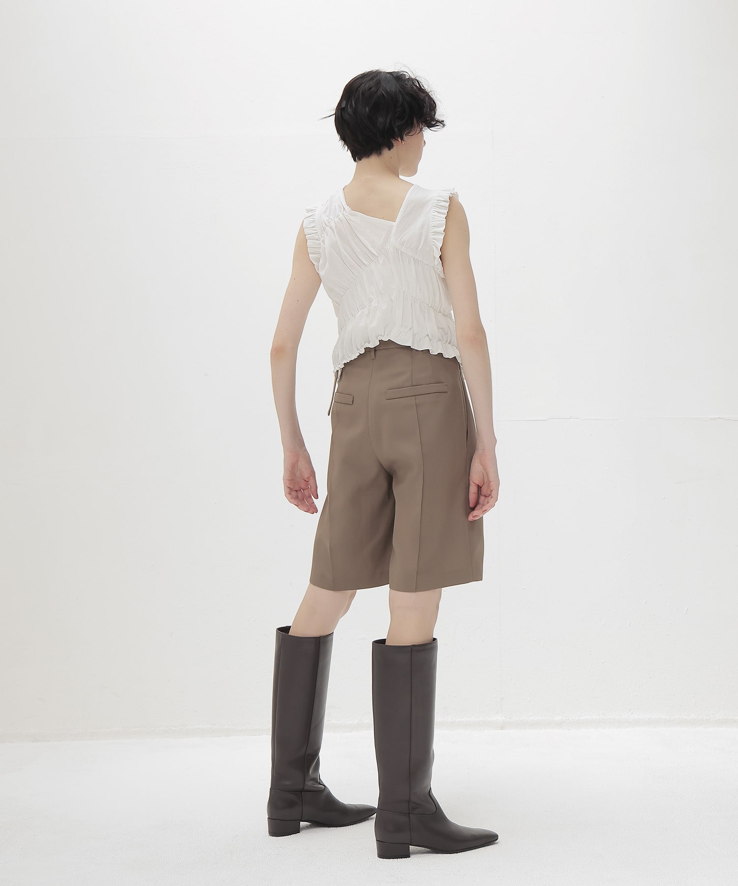 cotton shirring asymmetry pullover