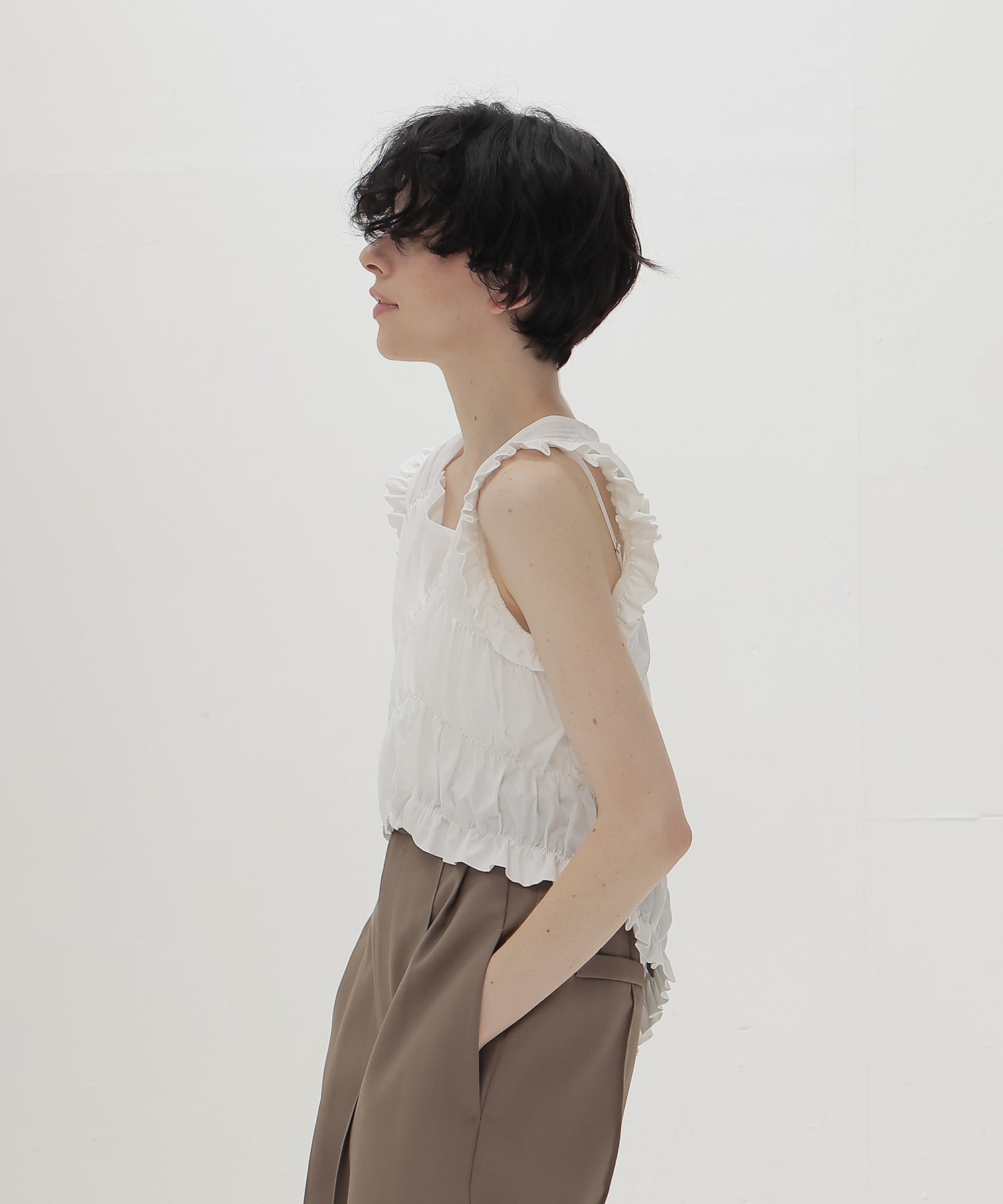 cotton shirring asymmetry pullover