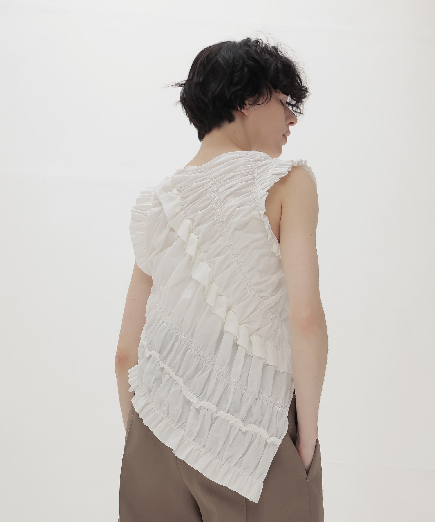 cotton shirring asymmetry pullover