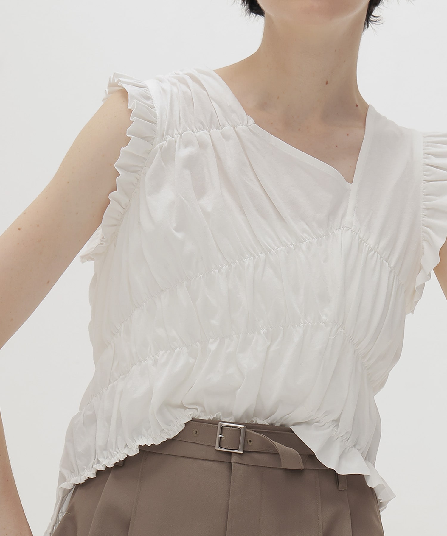 cotton shirring asymmetry pullover