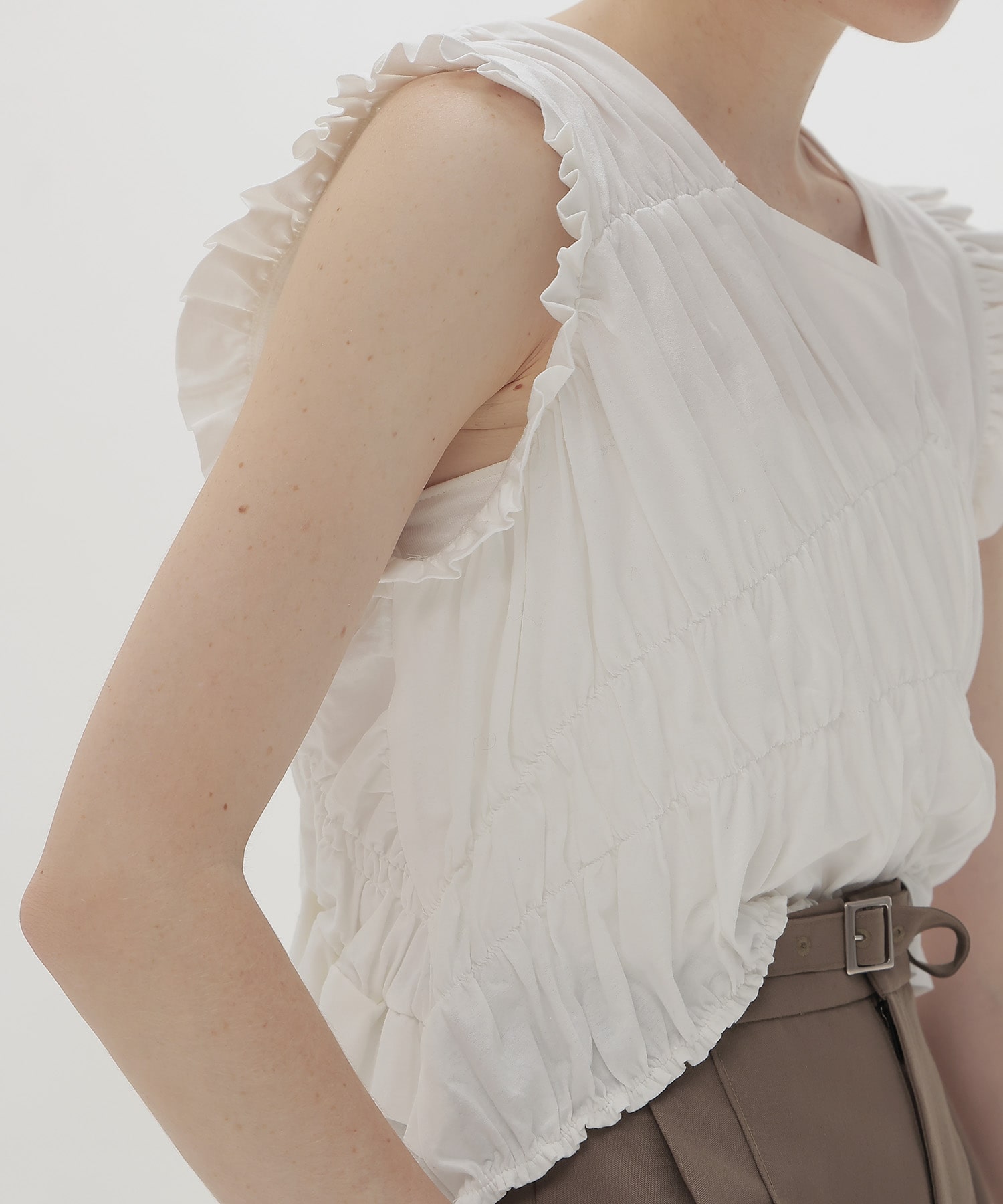 cotton shirring asymmetry pullover