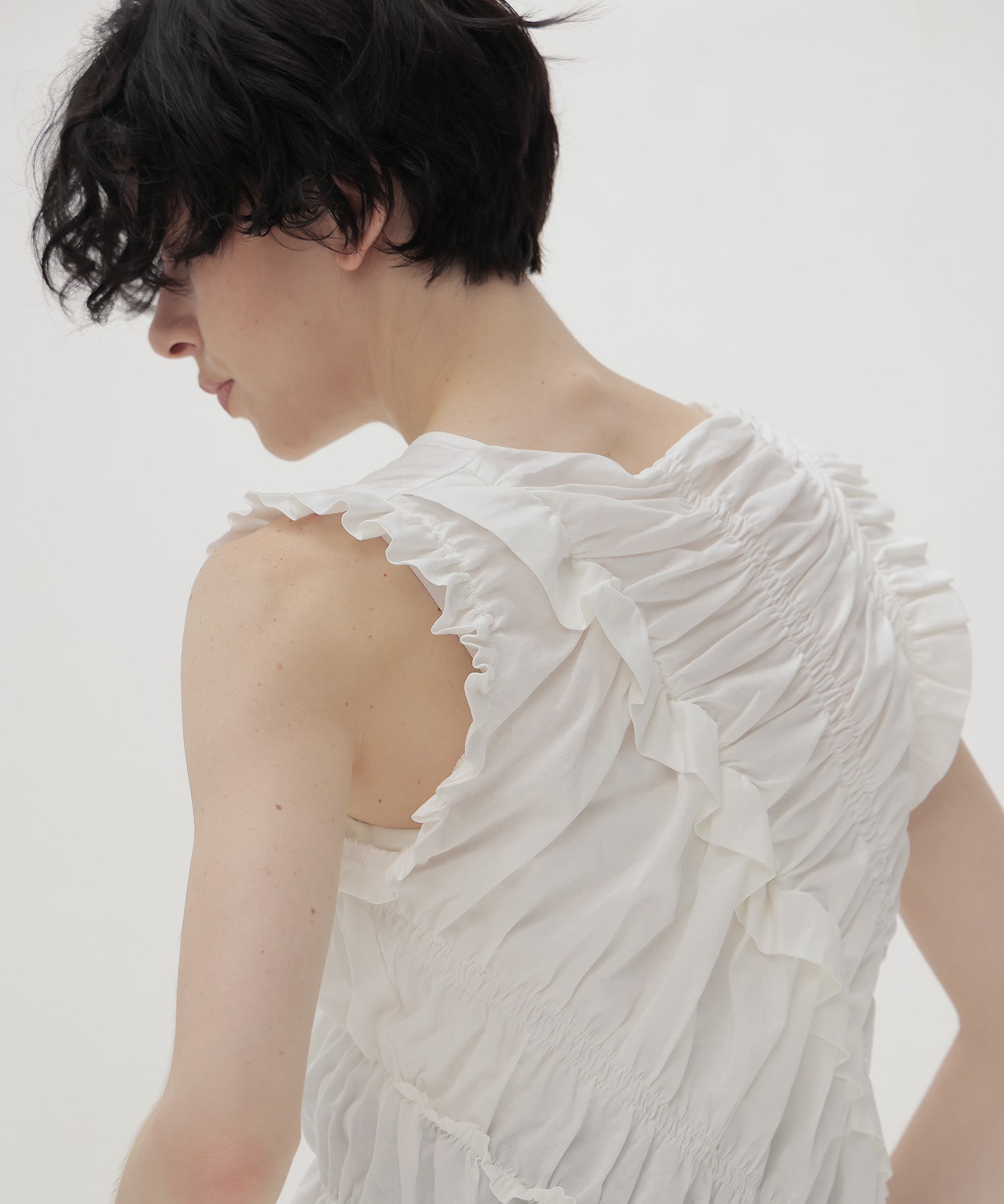 cotton shirring asymmetry pullover