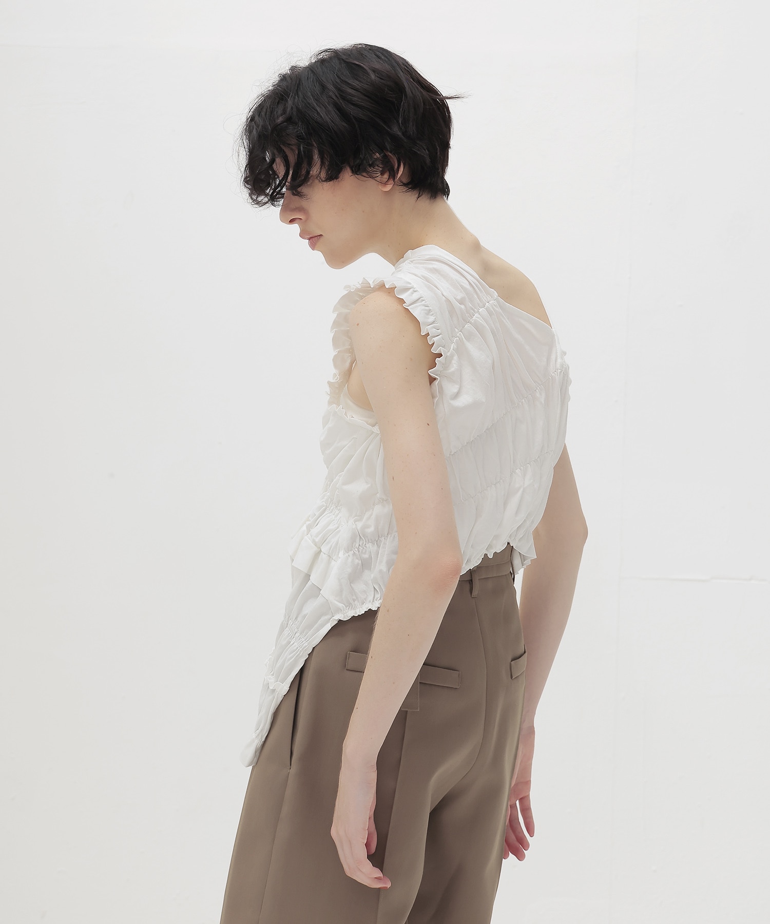 cotton shirring asymmetry pullover
