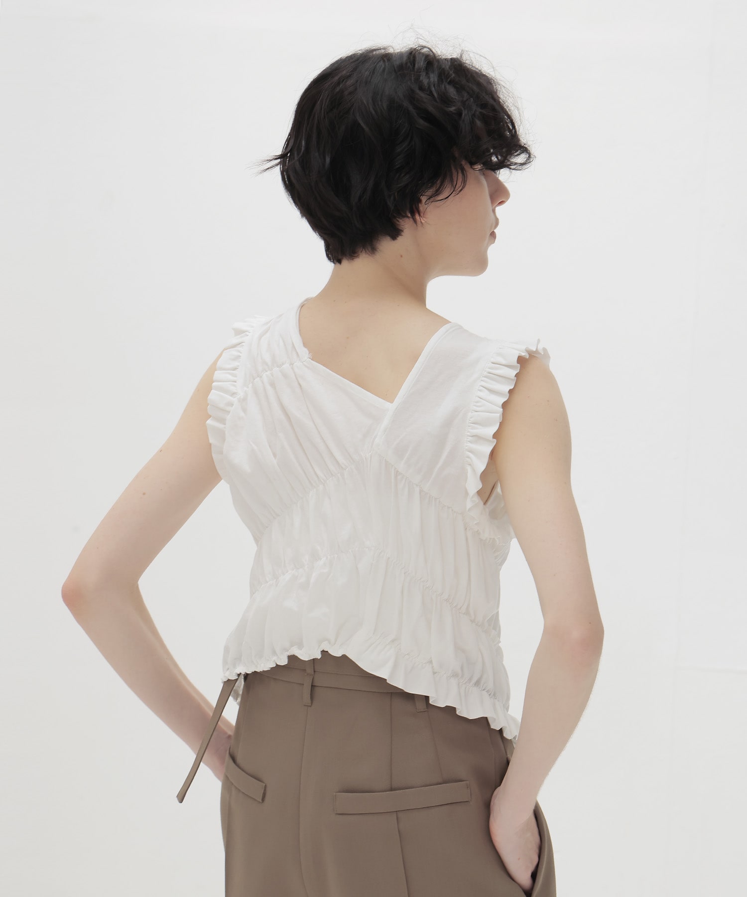 cotton shirring asymmetry pullover