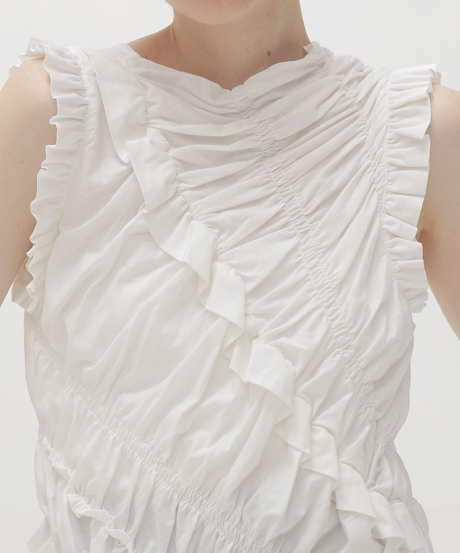 cotton shirring asymmetry pullover
