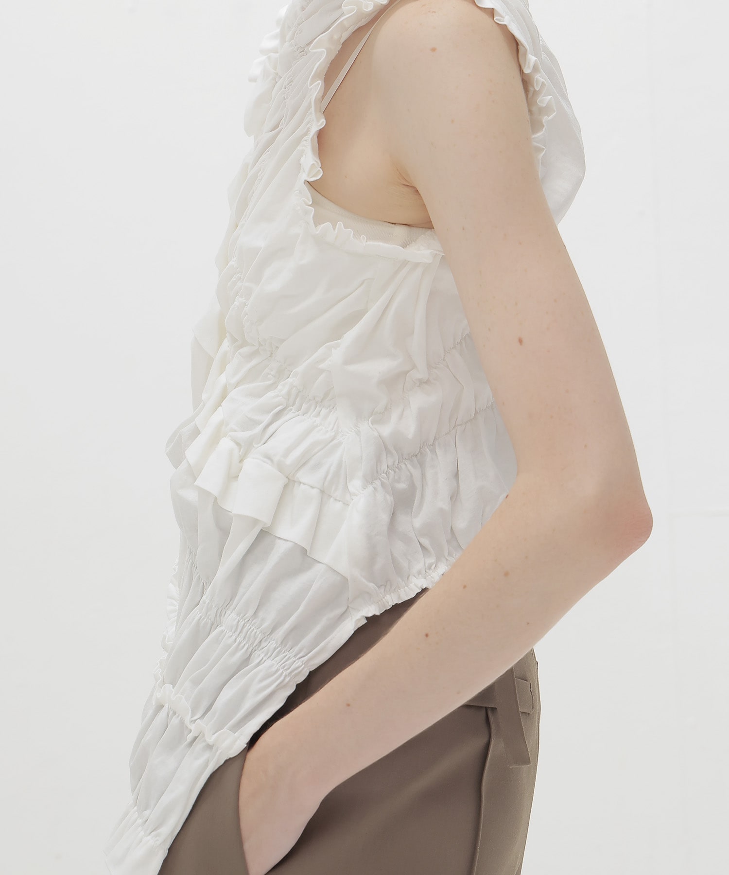 cotton shirring asymmetry pullover