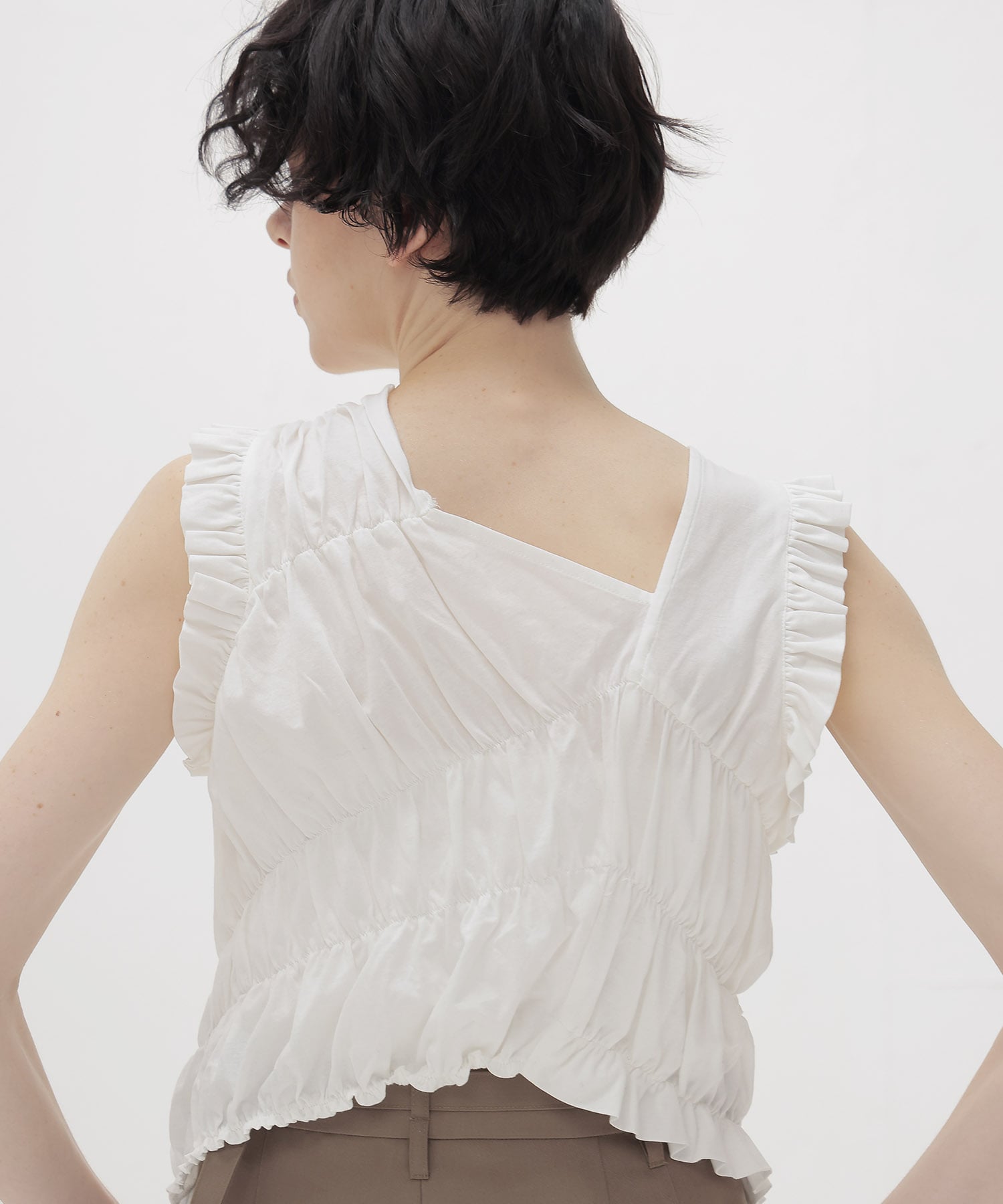 cotton shirring asymmetry pullover