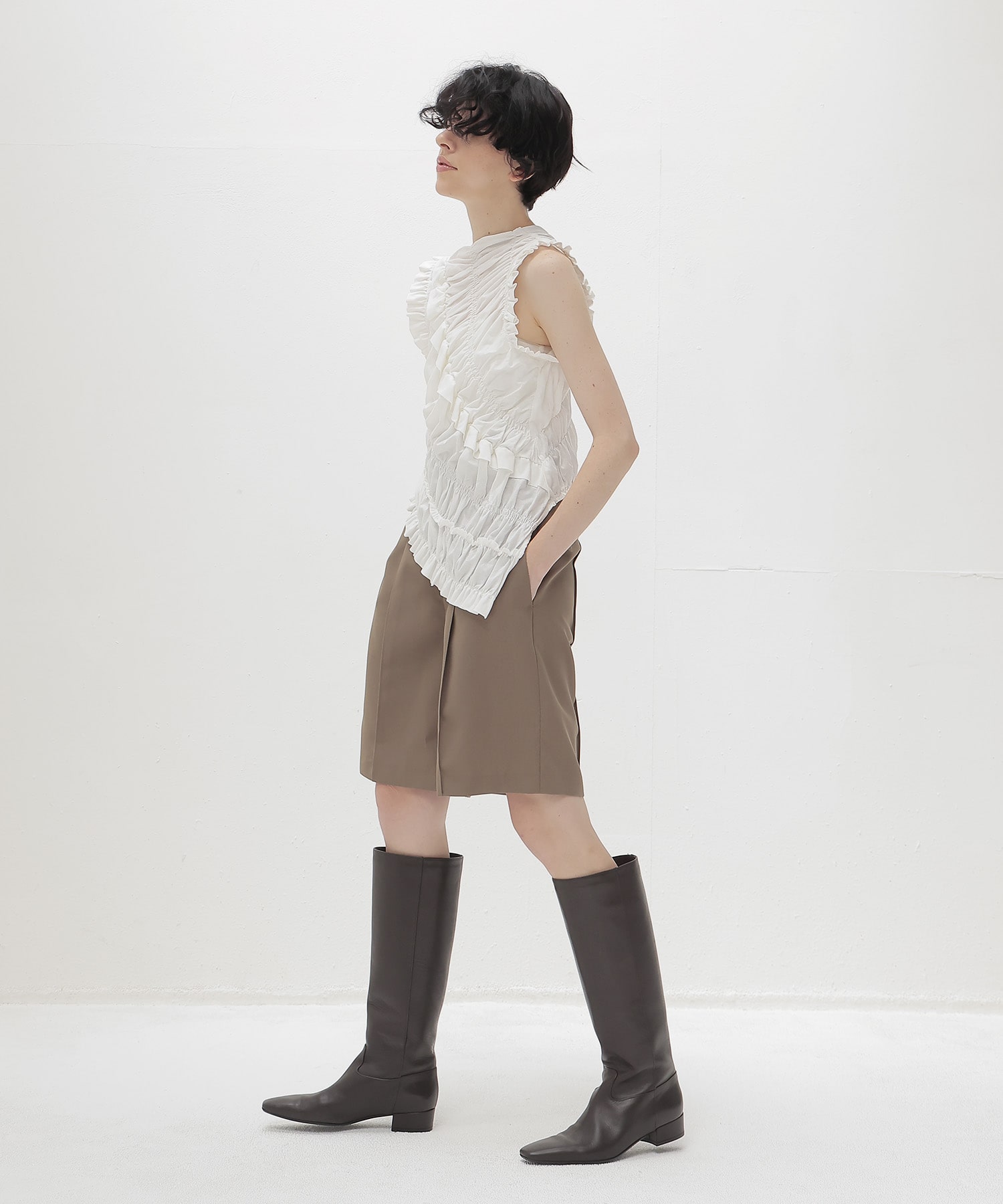 cotton shirring asymmetry pullover