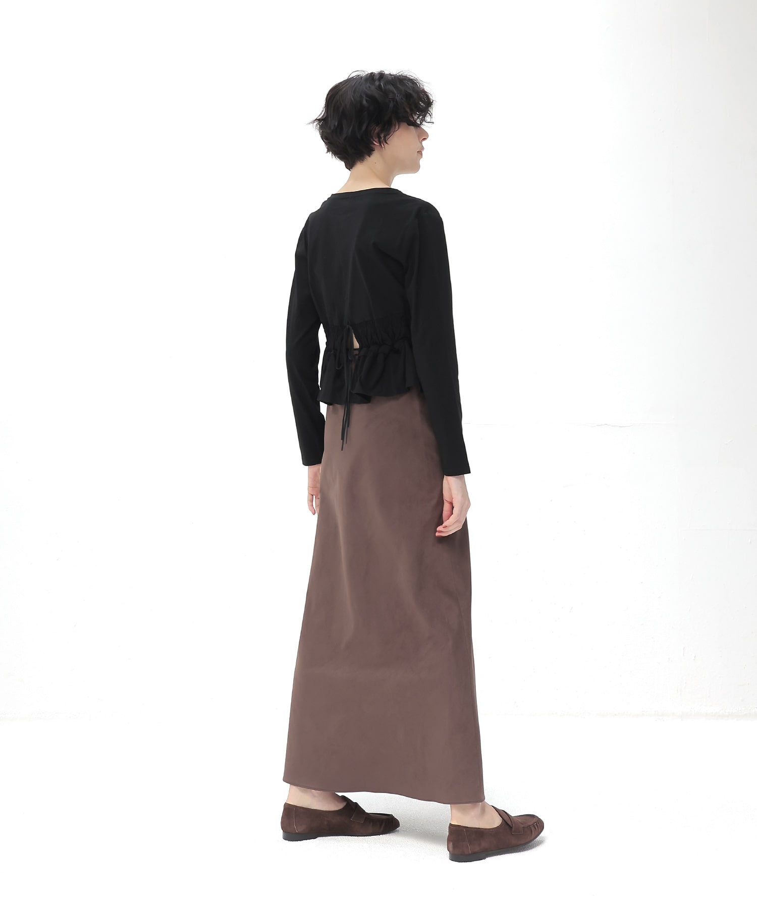 cotton shirring long sleeve pullover