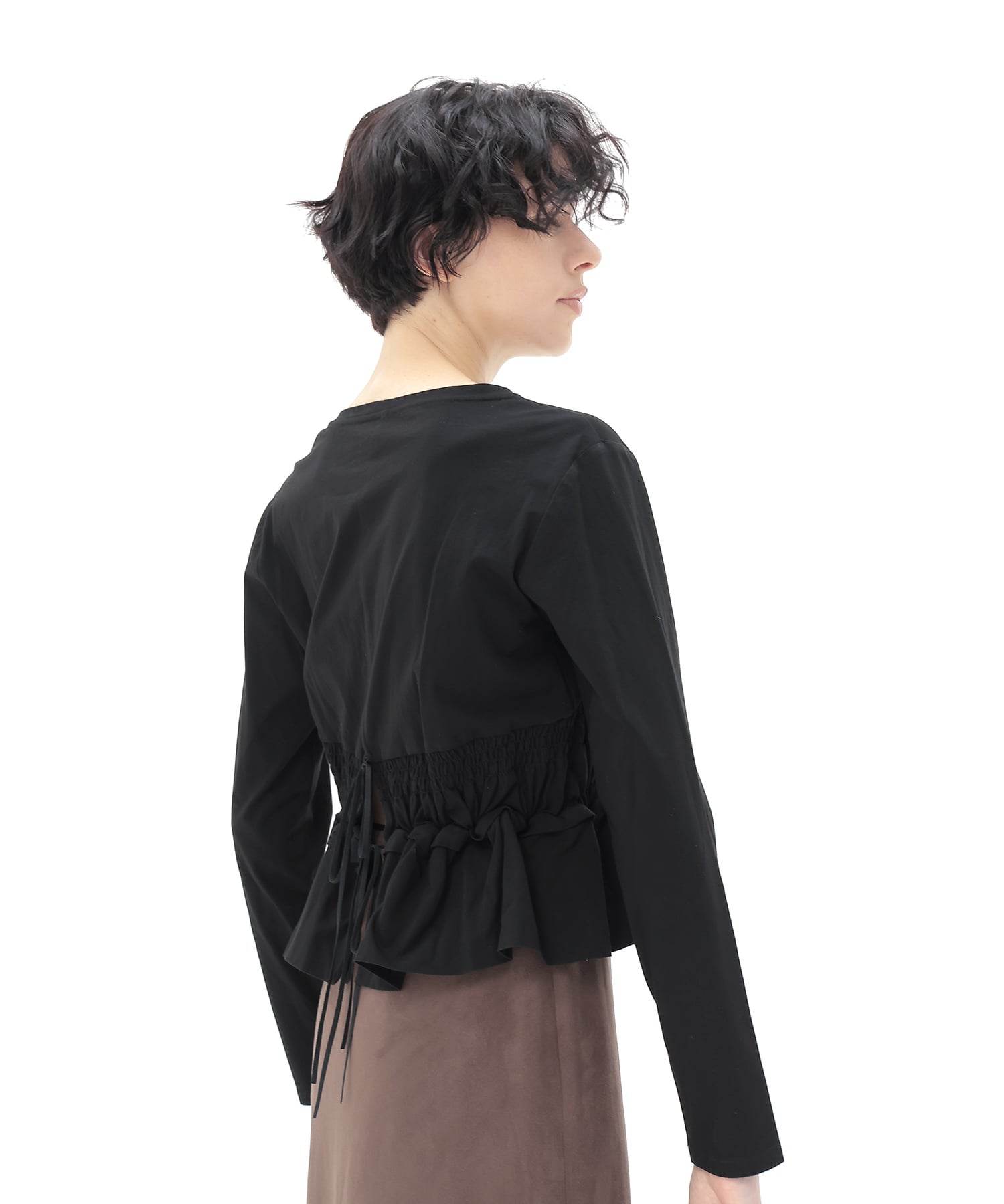 cotton shirring long sleeve pullover