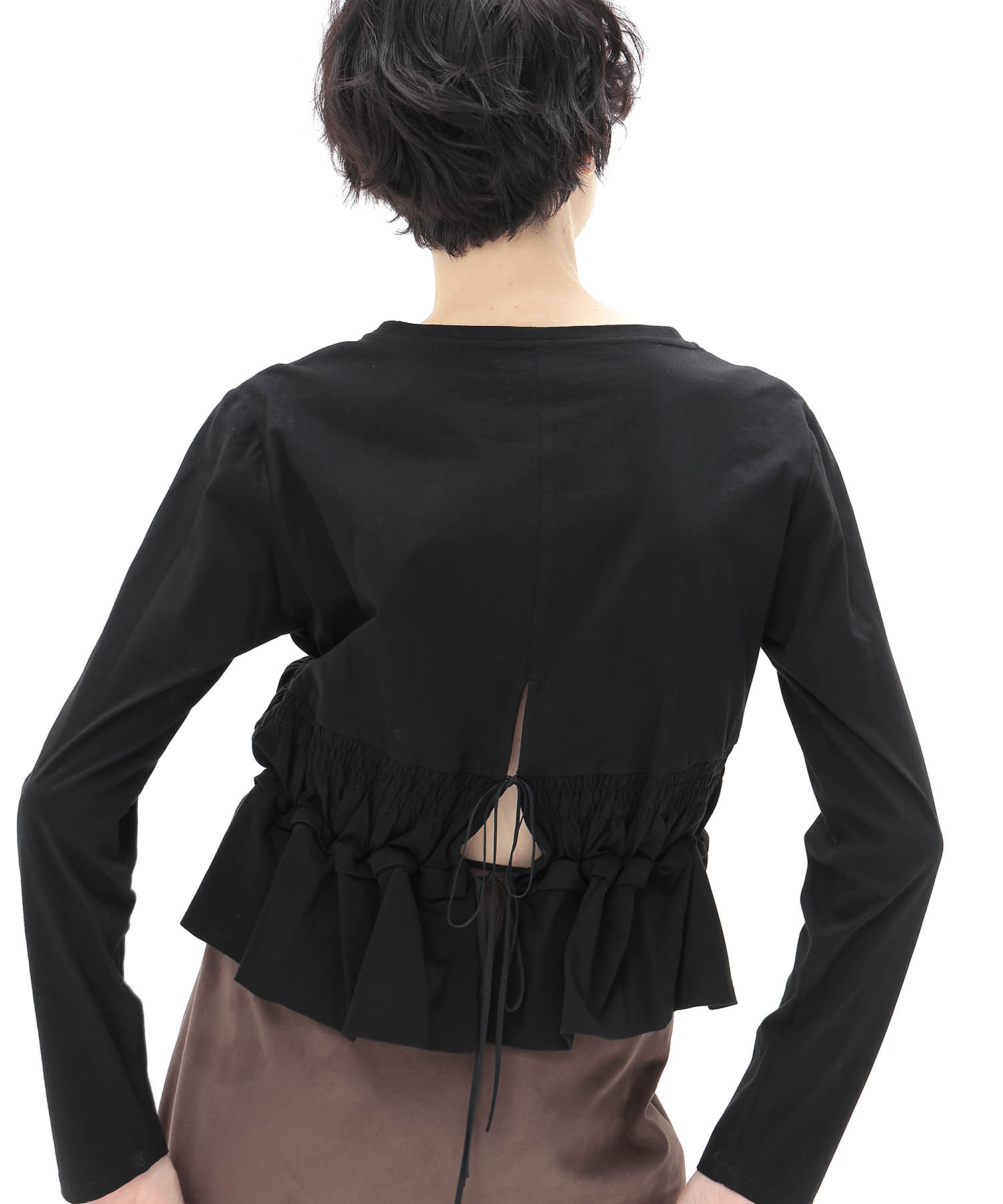 cotton shirring long sleeve pullover